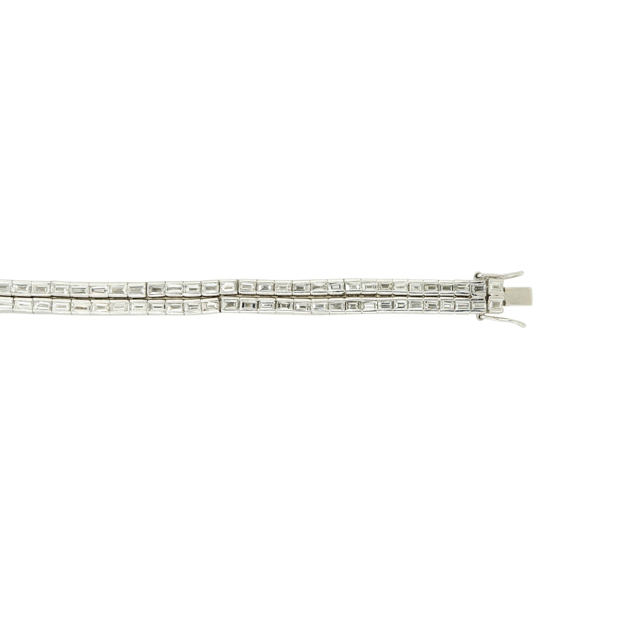 Women's or Men's 8.55 Carat Emerald Cut Diamond Double Row Tennis Bracelet Platinum in Stock
