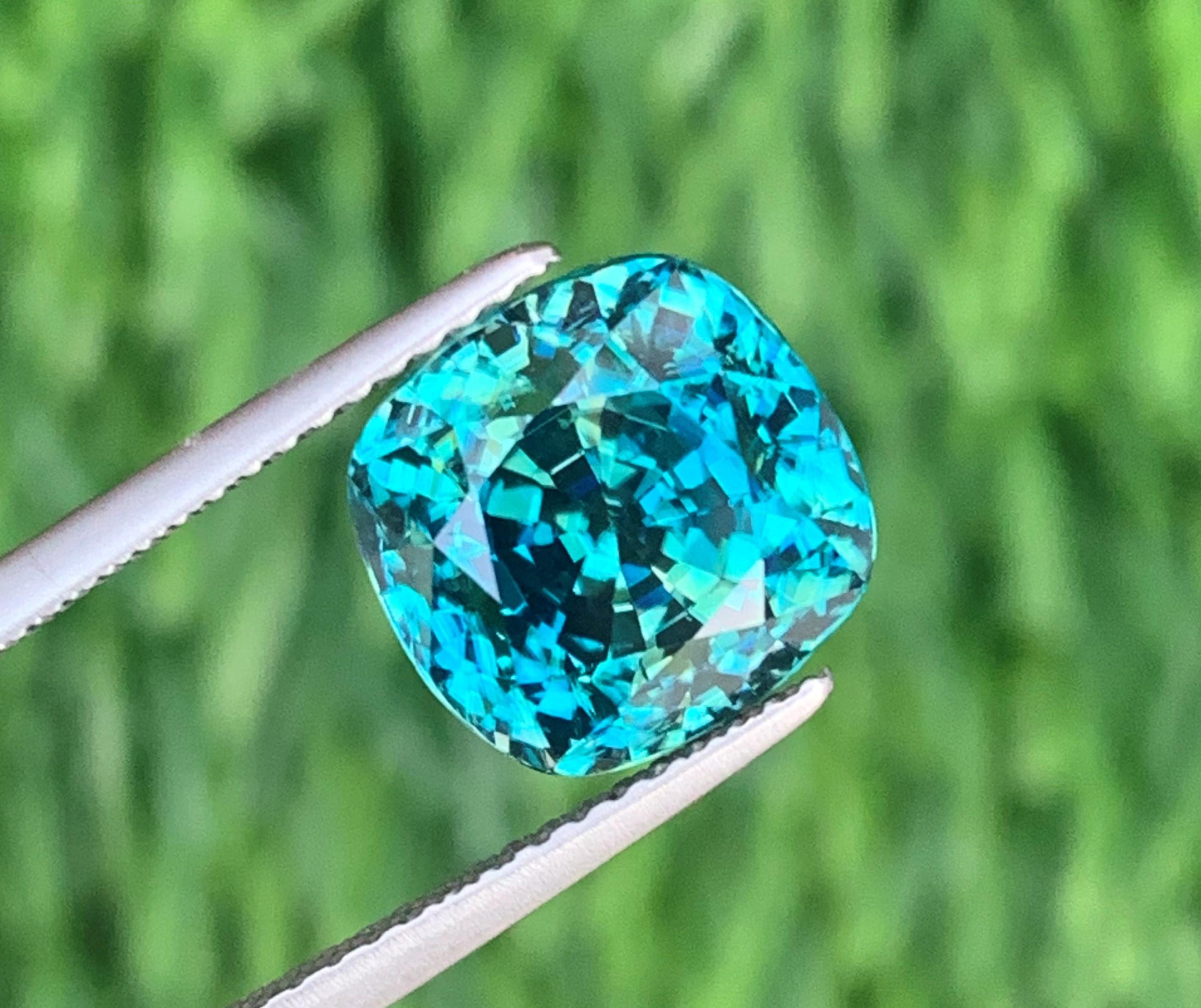Faceted Zircon
Weight: 8.55 Carats
Dimension: 9.5x9.1x8.7 Mm
Origin: Cambodia
Shape: Cushion
Color: Blue
Certificate: On Demand
Blue zircon, in particular, is the alternative birthstone for December. Color differences in zircon are caused by