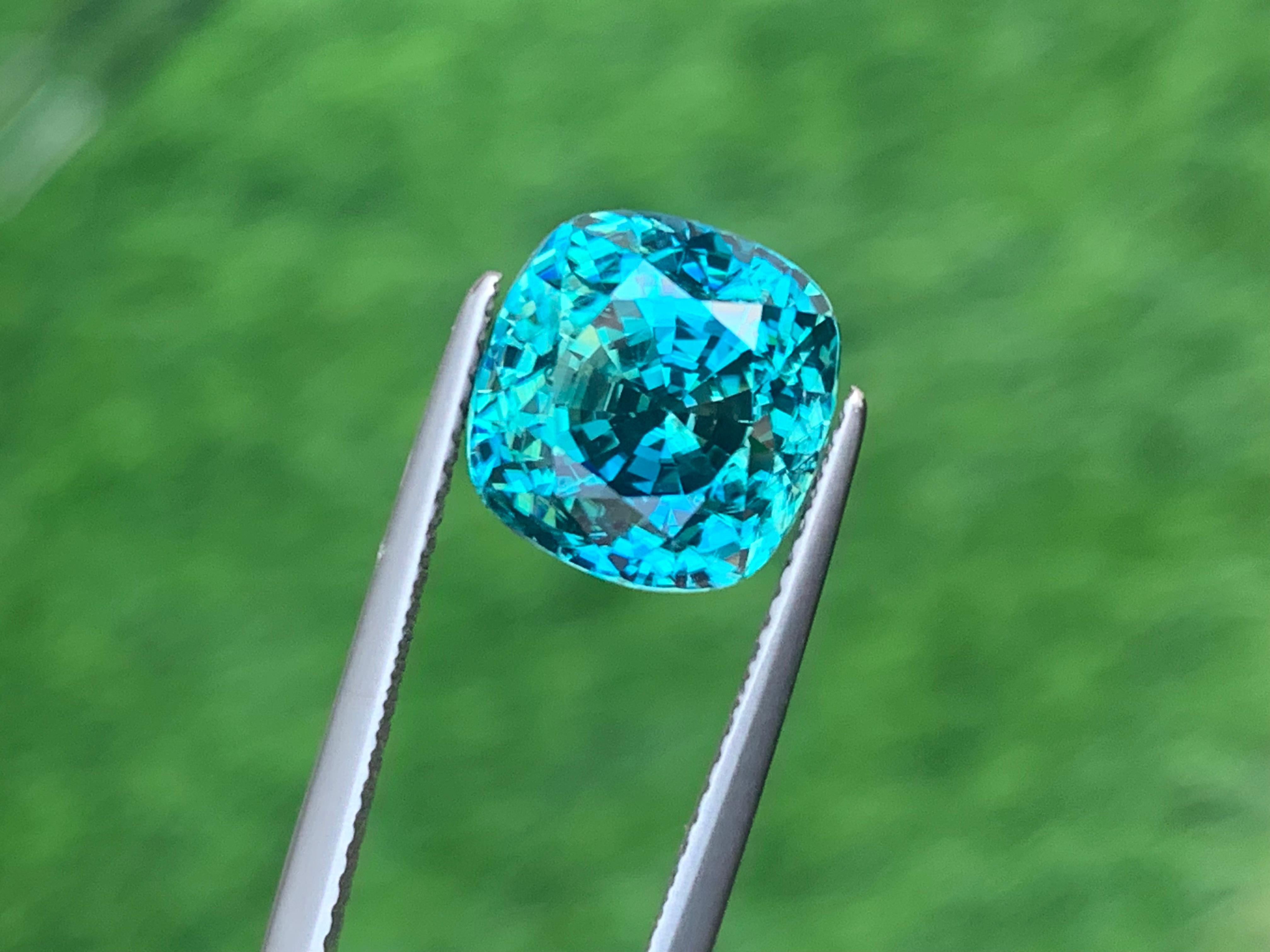Antique Cushion Cut 8.55 Carat Majestic Natural Loose Blue Zircon From Cambodia For Jewelry Making For Sale