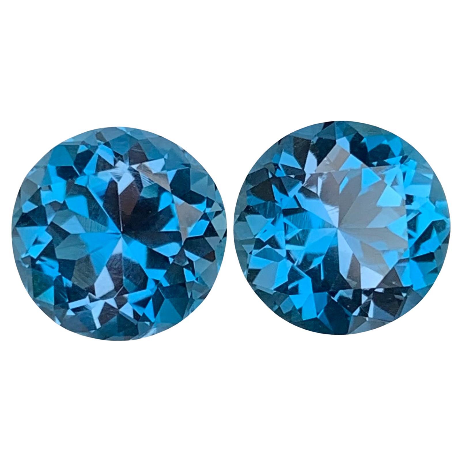 8.55 Carat Natural Loose London Blue Topaz Pair Round Shape Gemstone