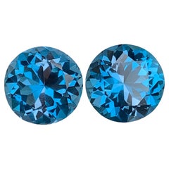 8.55 Carat Natural Loose London Blue Topaz Pair Round Shape Gemstone