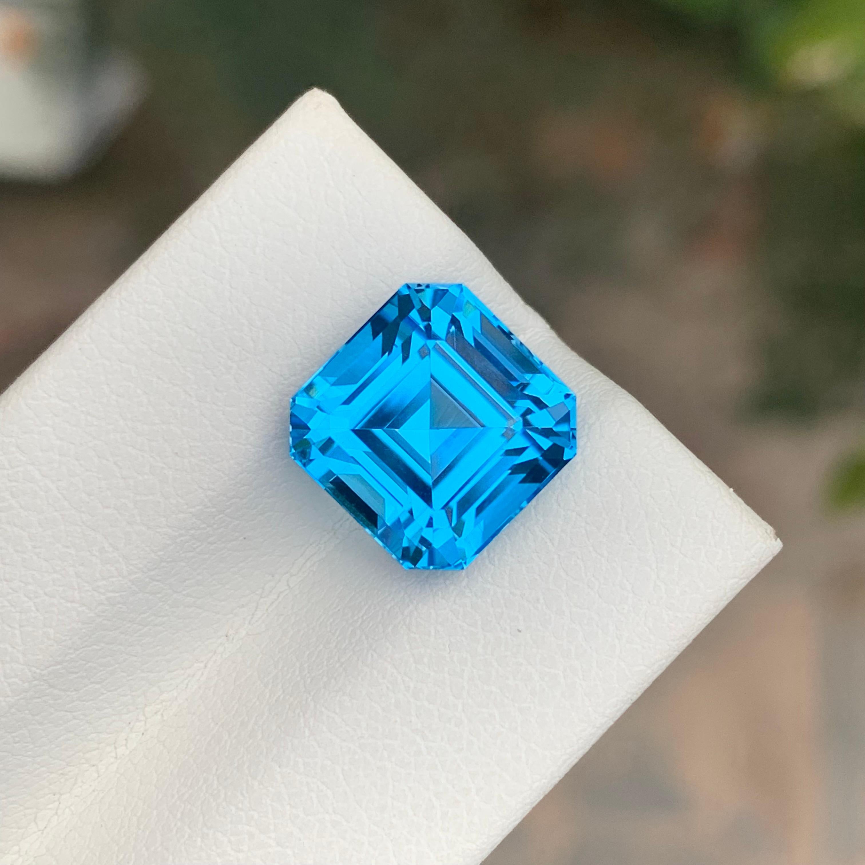 8.55 Carat Natural Loose Swiss Blue Topaz Square Cut Gemstone For Sale 2