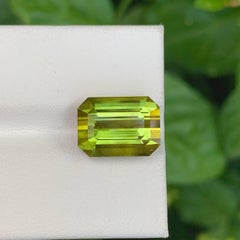 8.55 Carat Natural Loose Yellowish Green Tourmaline Emerald Cut Afghan Gemstone