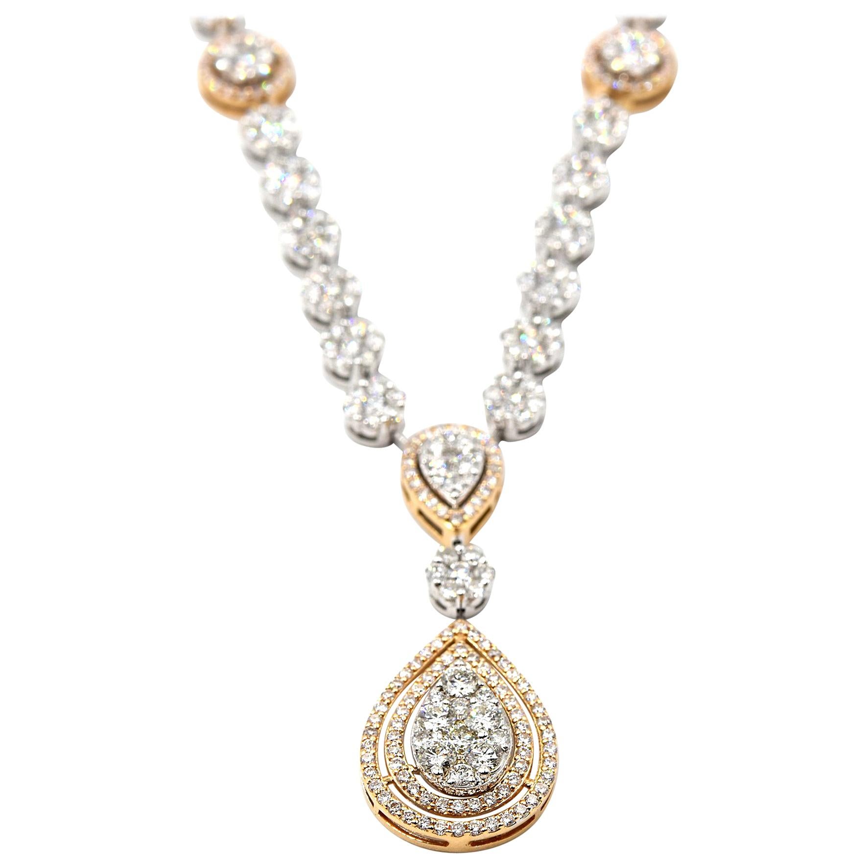 8.55 Carat Round Brilliant Diamond 18 Karat White and Rose Gold Necklace