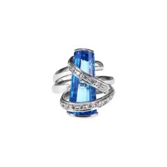 8.55 Carat Swiss Blue Topaz Diamond Cocktail Ring