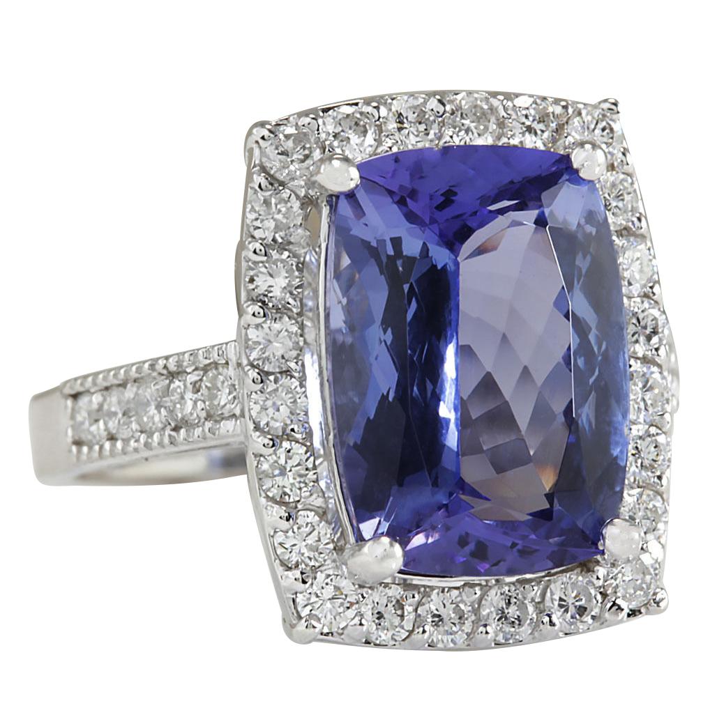 8.55 Carat Tanzanite 14 Karat White Gold Diamond Ring
Stamped: 14K White Gold
Total Ring Weight: 6.0 Grams
Total  Tanzanite Weight is 5.84 Carat (Measures: 14.00x10.00 mm)
Color: Blue
Total  Diamond Weight is 0.90 Carat
Color: F-G, Clarity: