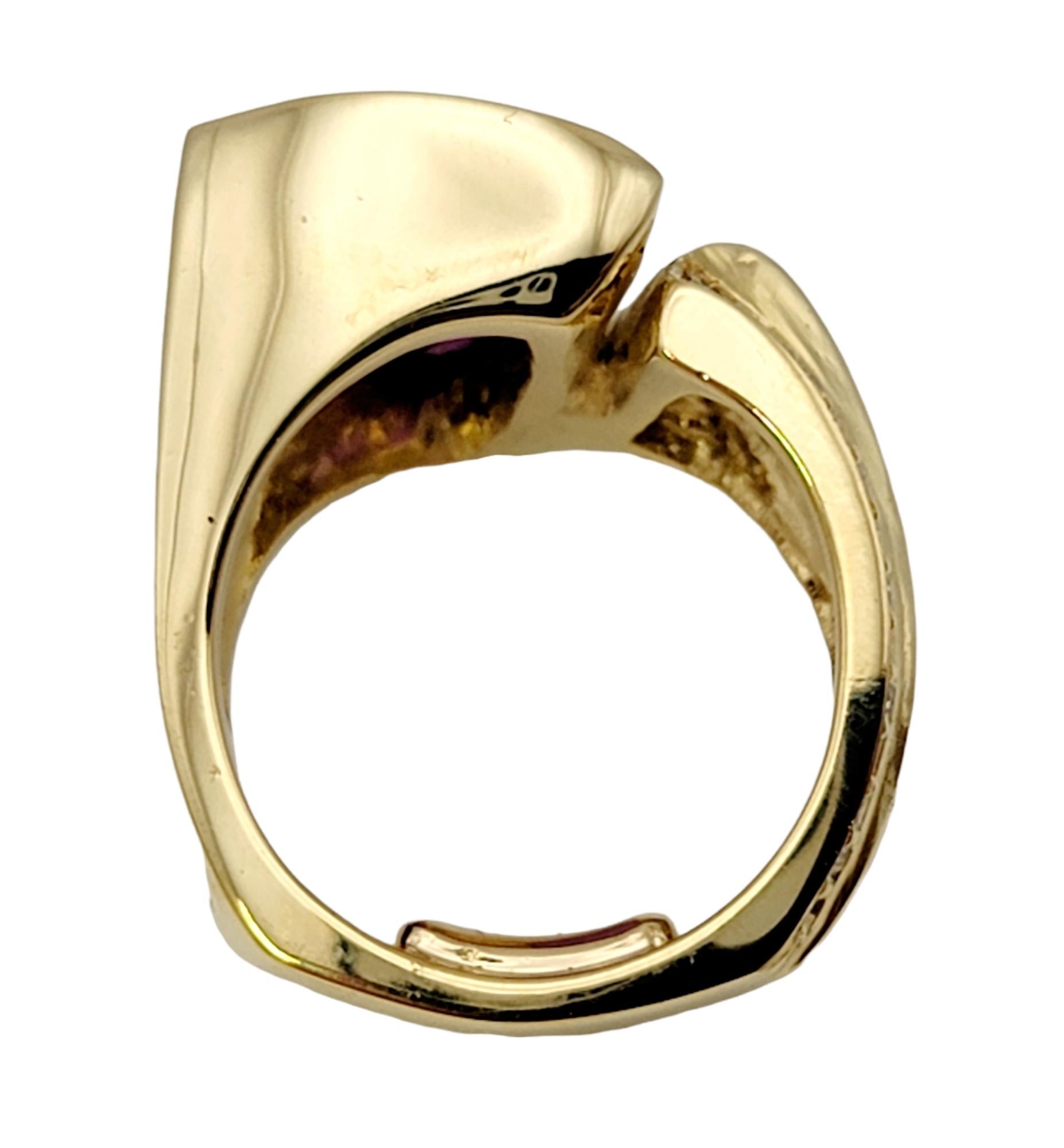 8.55 Carat Total Triangular Rhodolite Garnet and Diamond Asymmetrical Gold Ring For Sale 2