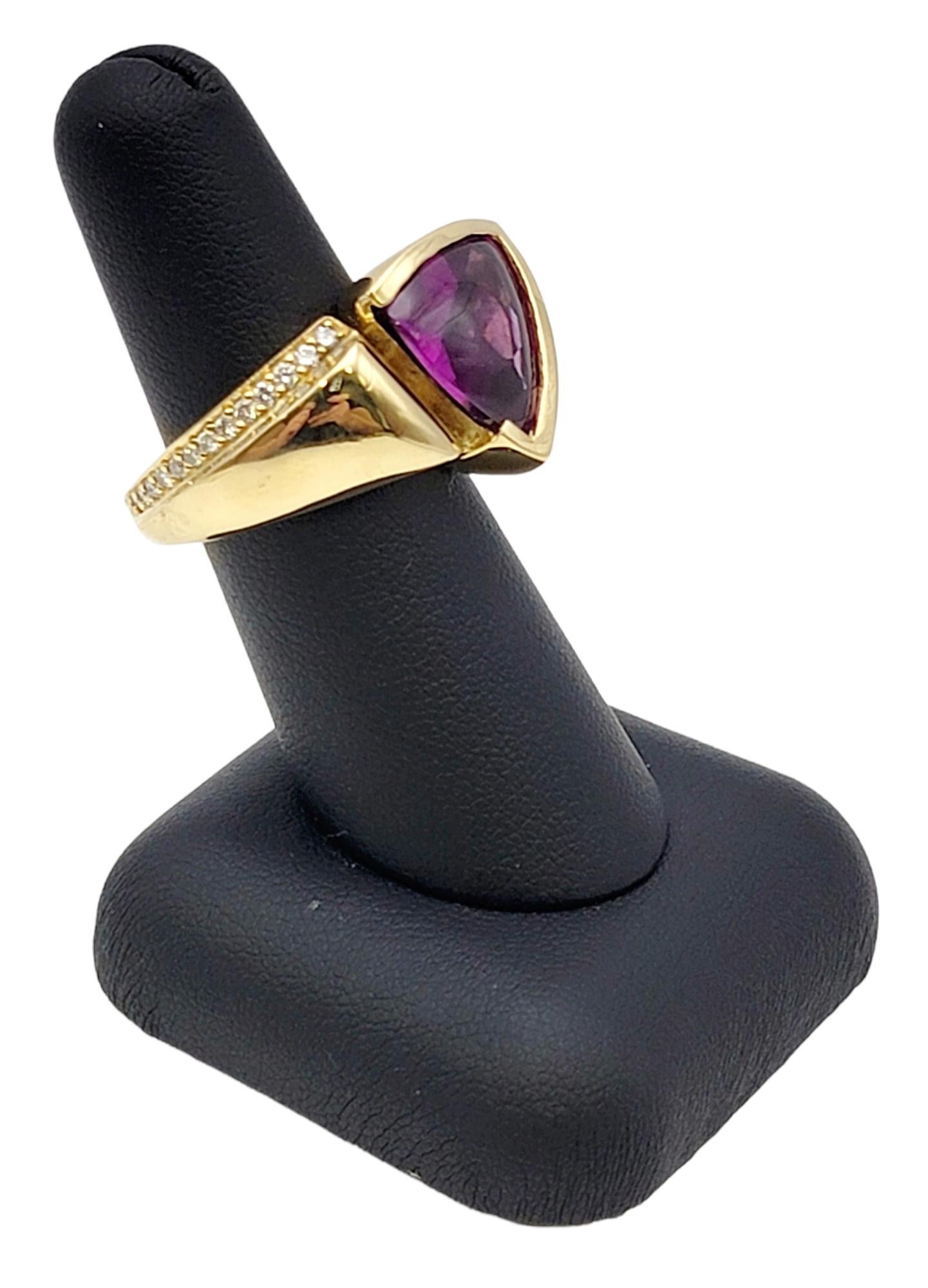 8.55 Carat Total Triangular Rhodolite Garnet and Diamond Asymmetrical Gold Ring For Sale 6