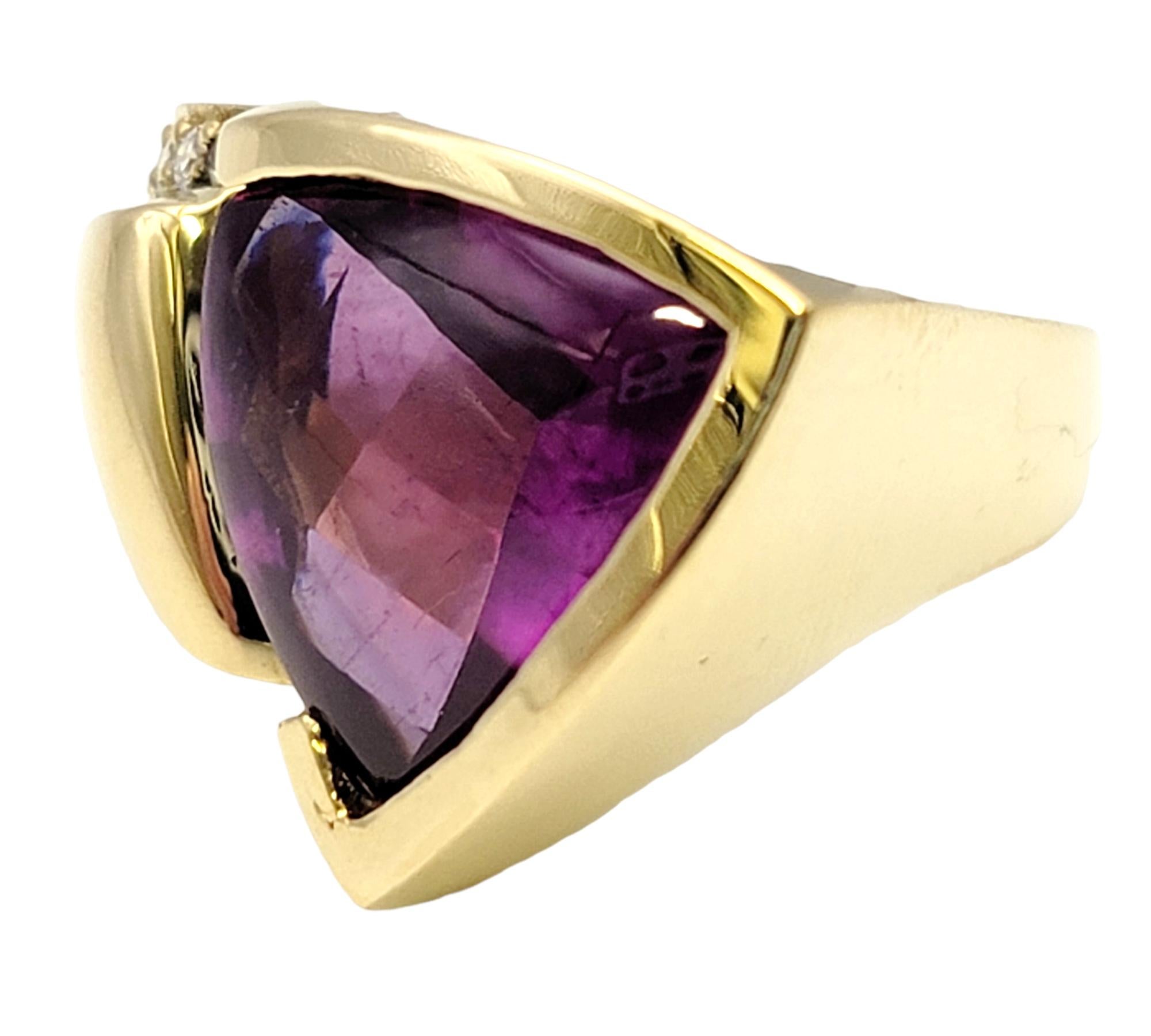 Women's 8.55 Carat Total Triangular Rhodolite Garnet and Diamond Asymmetrical Gold Ring For Sale