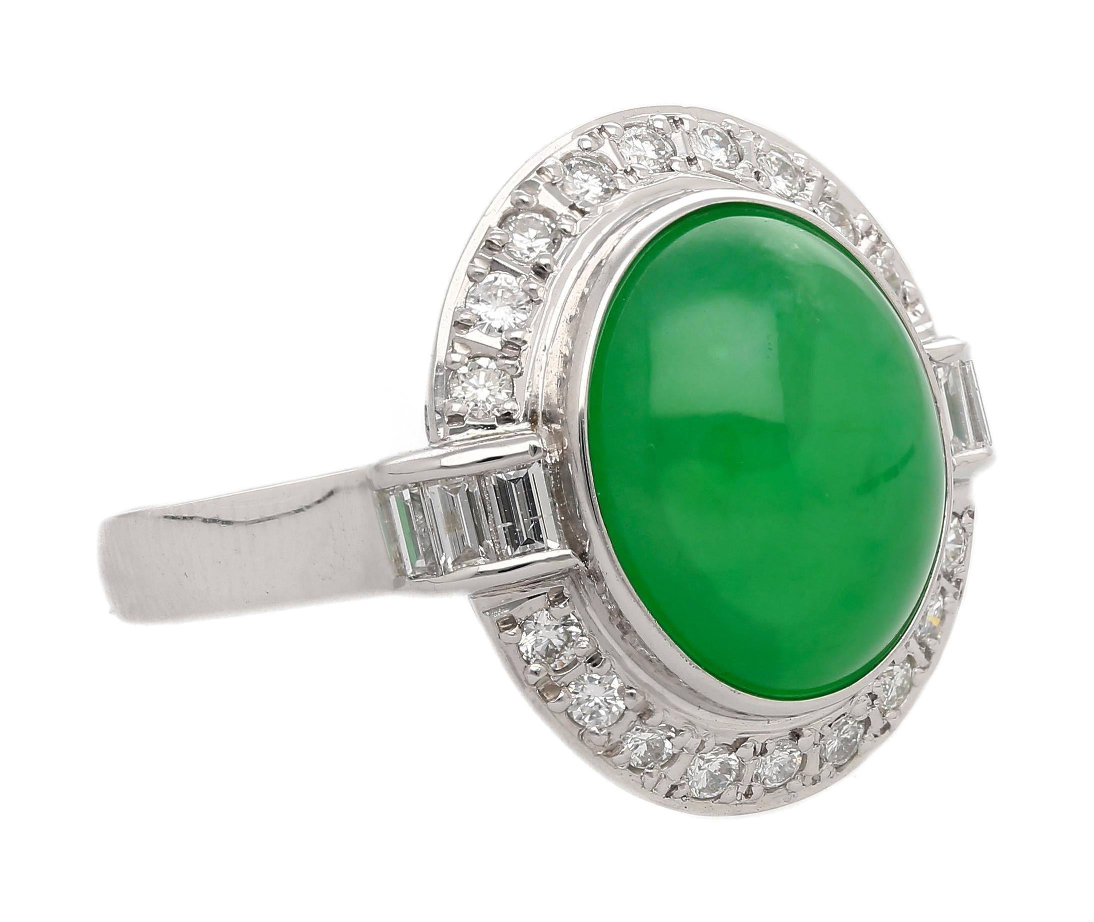 Bague en platine avec chaton en jade et diamant de 8,55 carats non traité Cui Fei A Pour femmes en vente