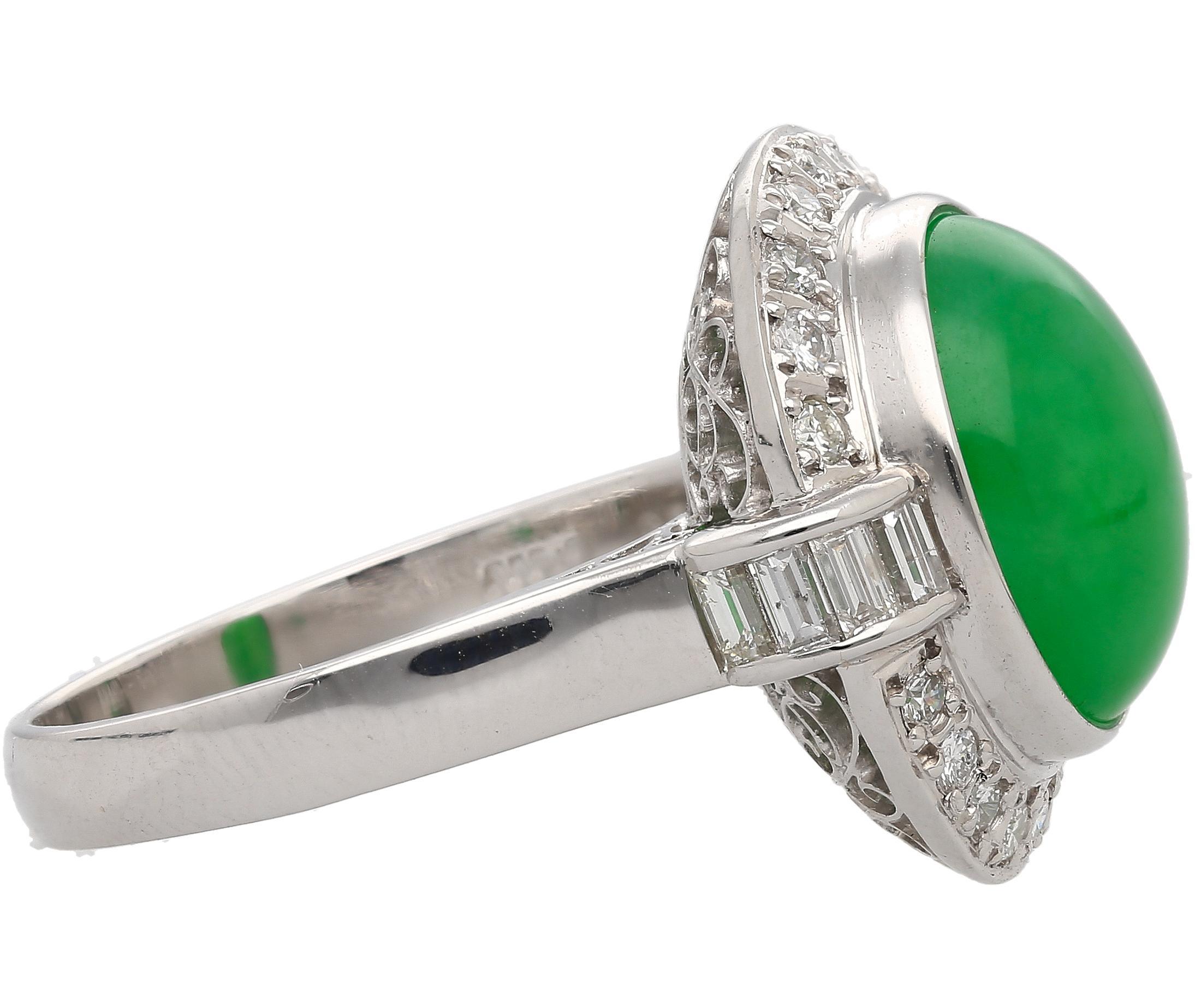 Bague en platine avec chaton en jade et diamant de 8,55 carats non traité Cui Fei A en vente 1