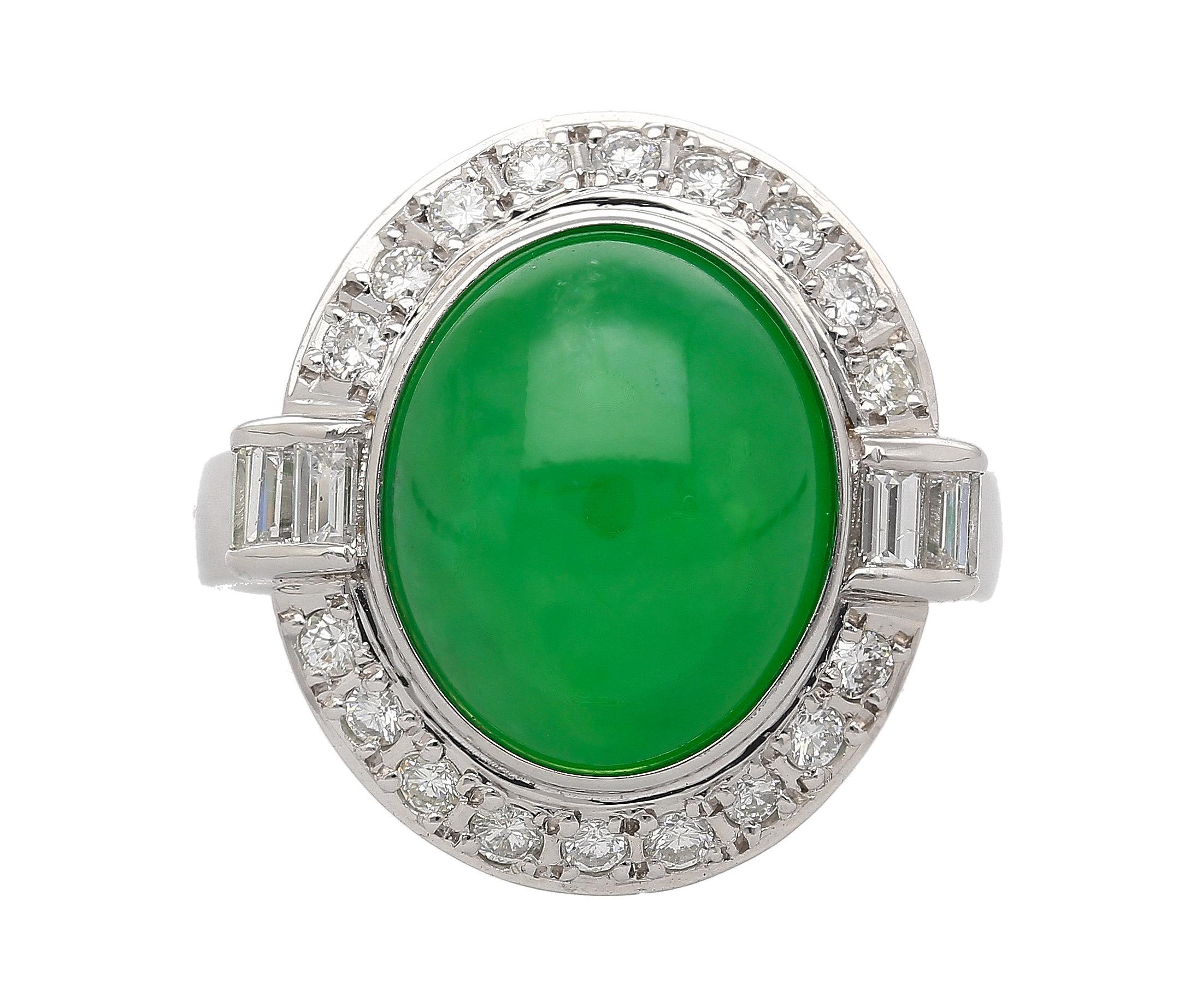 Bague en platine avec chaton en jade et diamant de 8,55 carats non traité Cui Fei A en vente 3