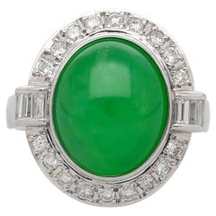 Bague en platine avec chaton en jade et diamant de 8,55 carats non traité Cui Fei A