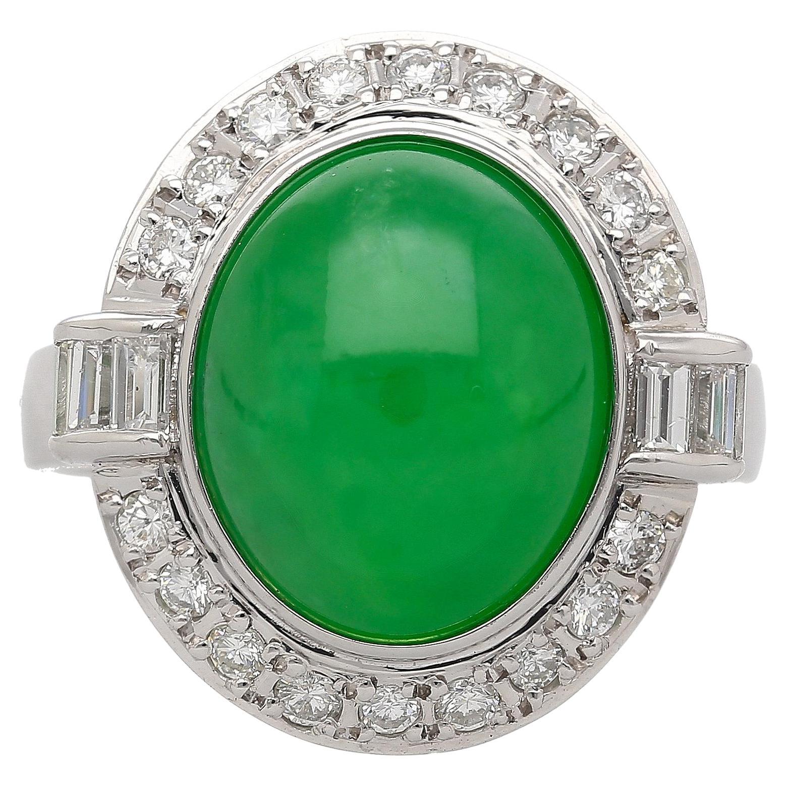 8.55 Carat Untreated Fei Cui A Jadeite Jade & Diamond Bezel Platinum Ring