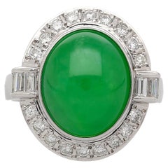 8.55 Carat Untreated Fei Cui A Jadeite Jade & Diamond Bezel Platinum Ring