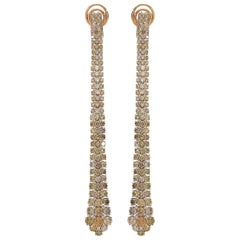 8.55 Carat Multicolored and 0.59 White GSI Diamonds Pink Gold Long Earrings