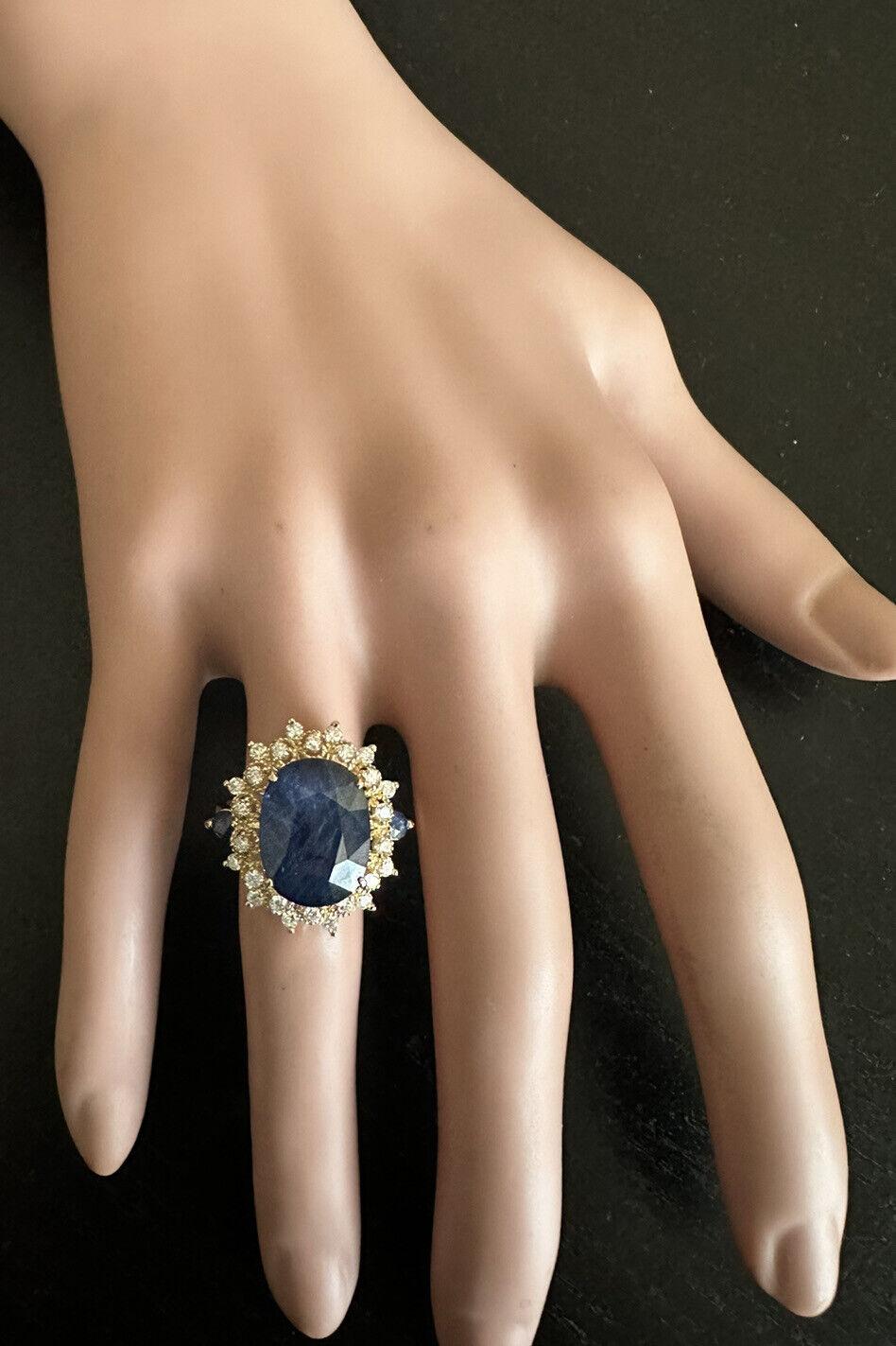 8,55 Karat Exquisite natürlichen blauen Saphir und Diamant 14K Solid Gelbgold Ring Damen im Angebot