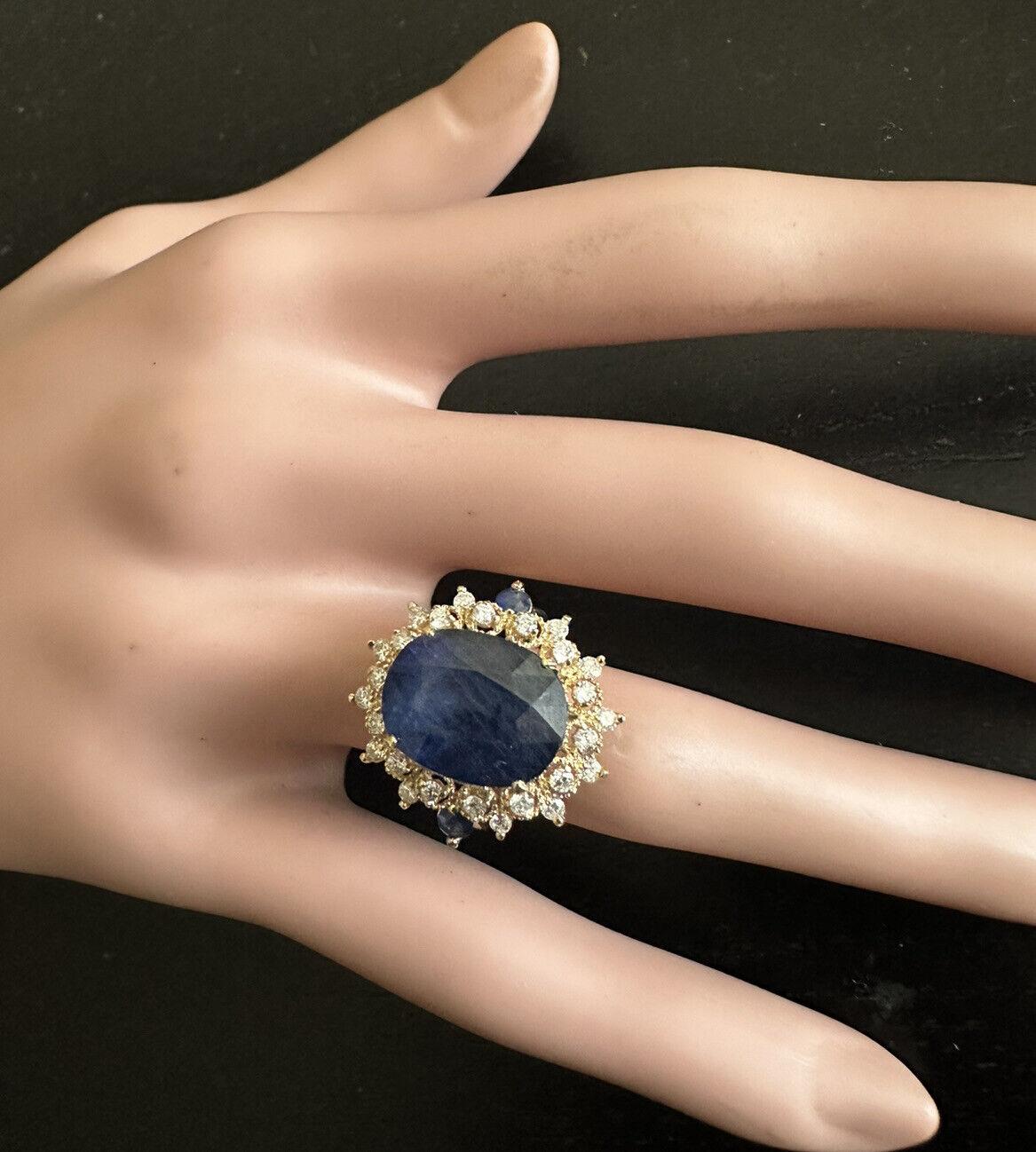 8,55 Karat Exquisite natürlichen blauen Saphir und Diamant 14K Solid Gelbgold Ring im Angebot 1
