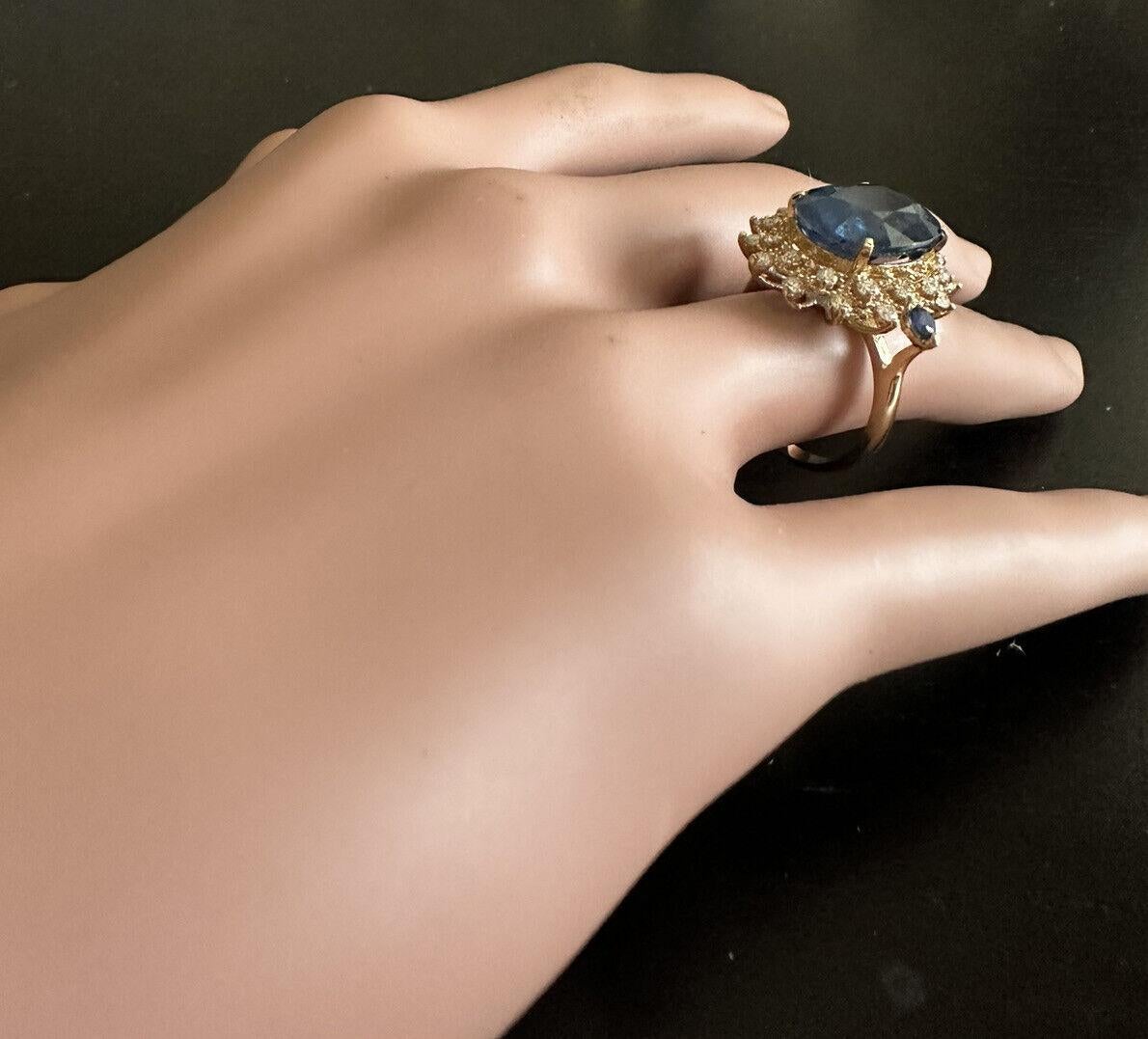 8,55 Karat Exquisite natürlichen blauen Saphir und Diamant 14K Solid Gelbgold Ring im Angebot 3