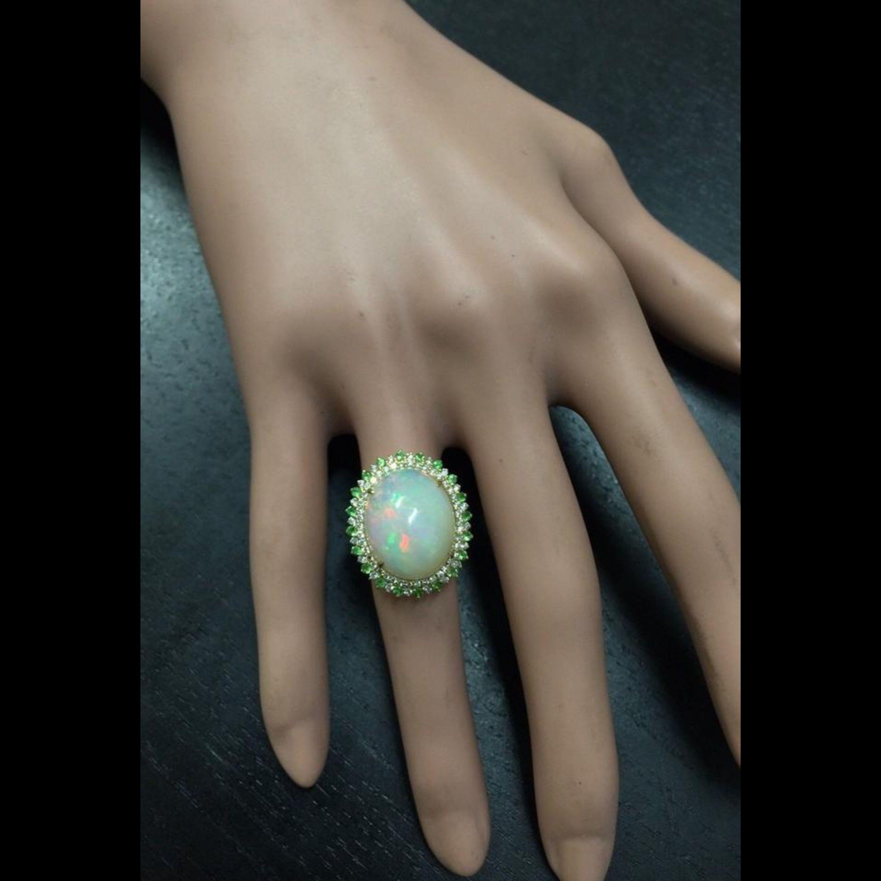 8.55 Ct Natural Ethiopian Opal, Tsavorite and Diamond 14K Solid Yellow Gold Ring For Sale 1
