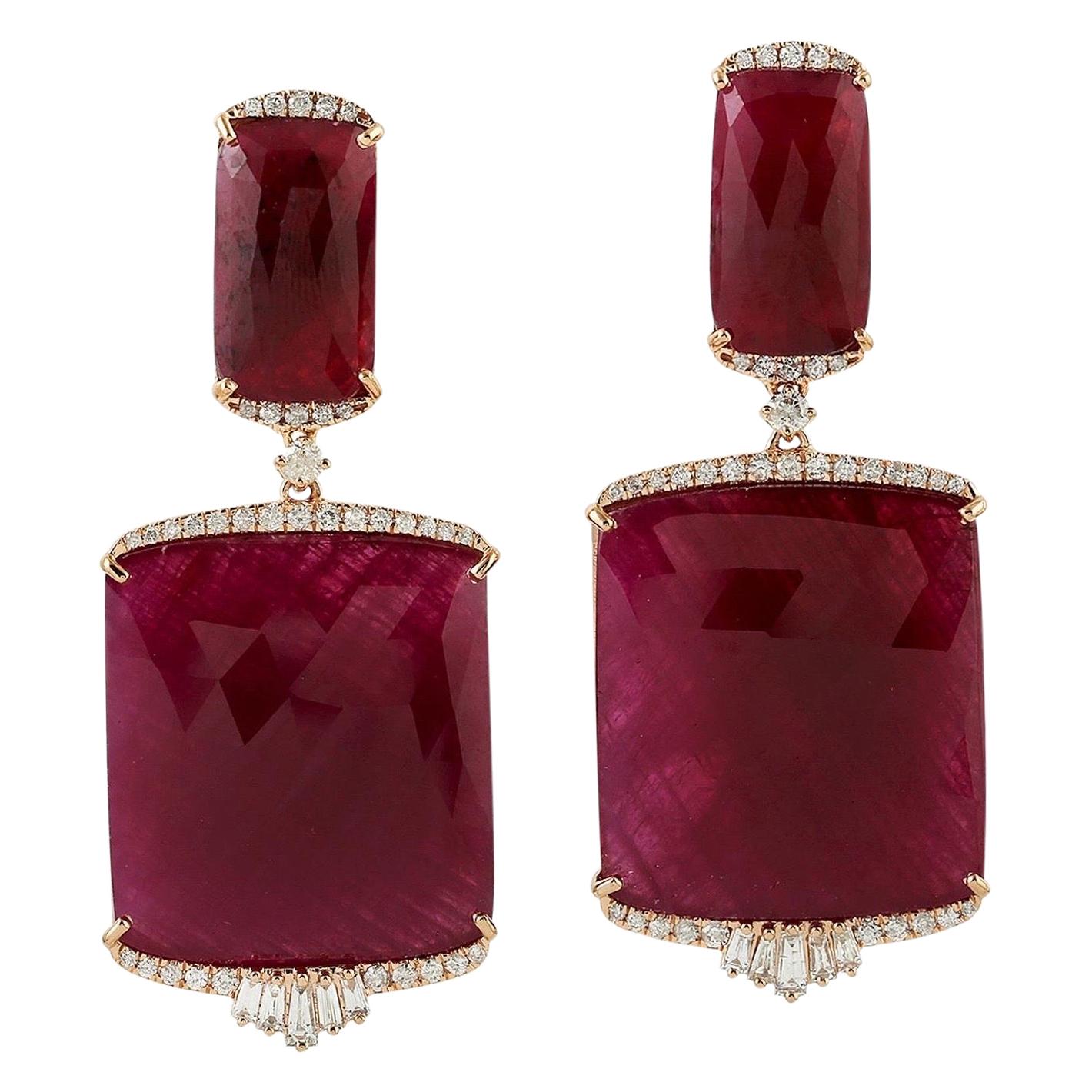 85.52 Carat Ruby Diamond 18 Karat Gold Earrings