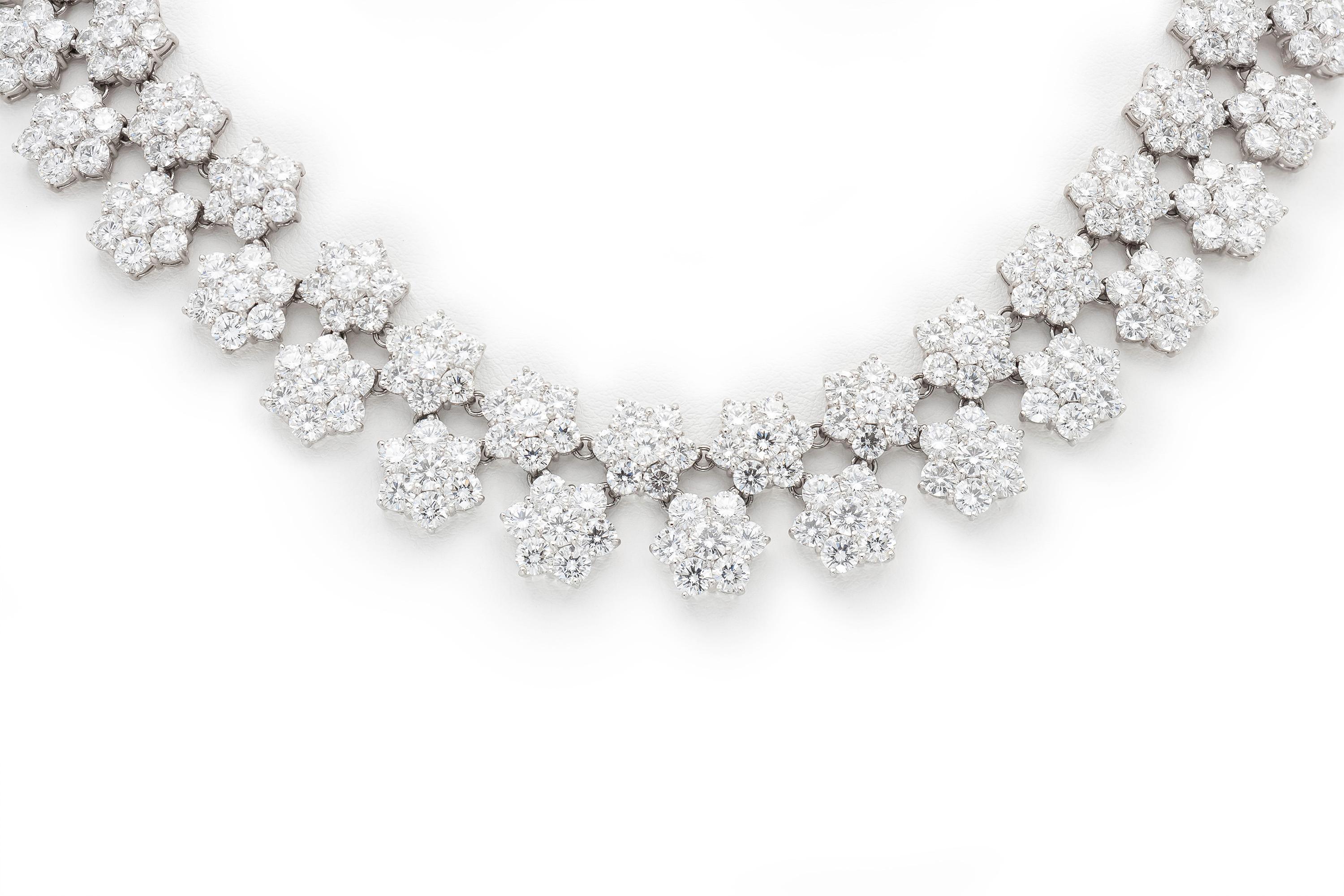 Post-War 85.54 Carat Diamond Clusters Necklace For Sale