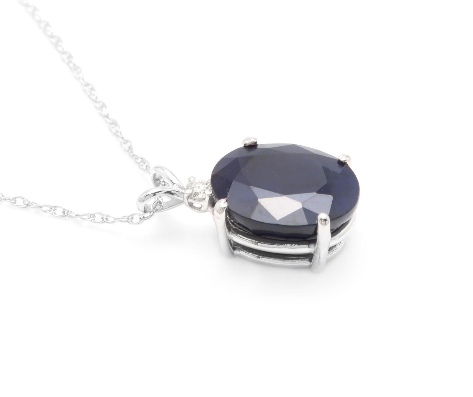 Oval Cut 8.55 Carat Natural Sapphire and Diamond 14 Karat Solid White Gold Necklace For Sale