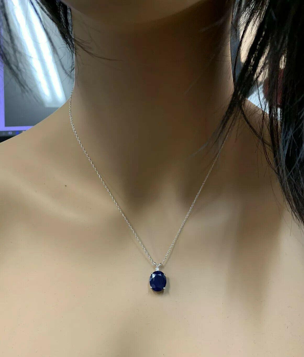 8.55 Carat Natural Sapphire and Diamond 14 Karat Solid White Gold Necklace For Sale 2