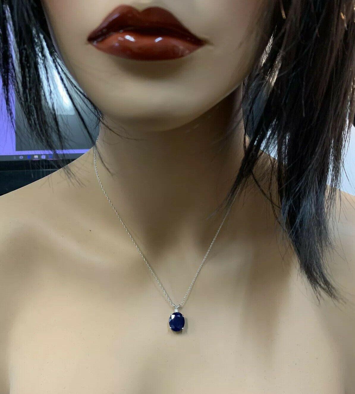 8.55 Carat Natural Sapphire and Diamond 14 Karat Solid White Gold Necklace For Sale 3