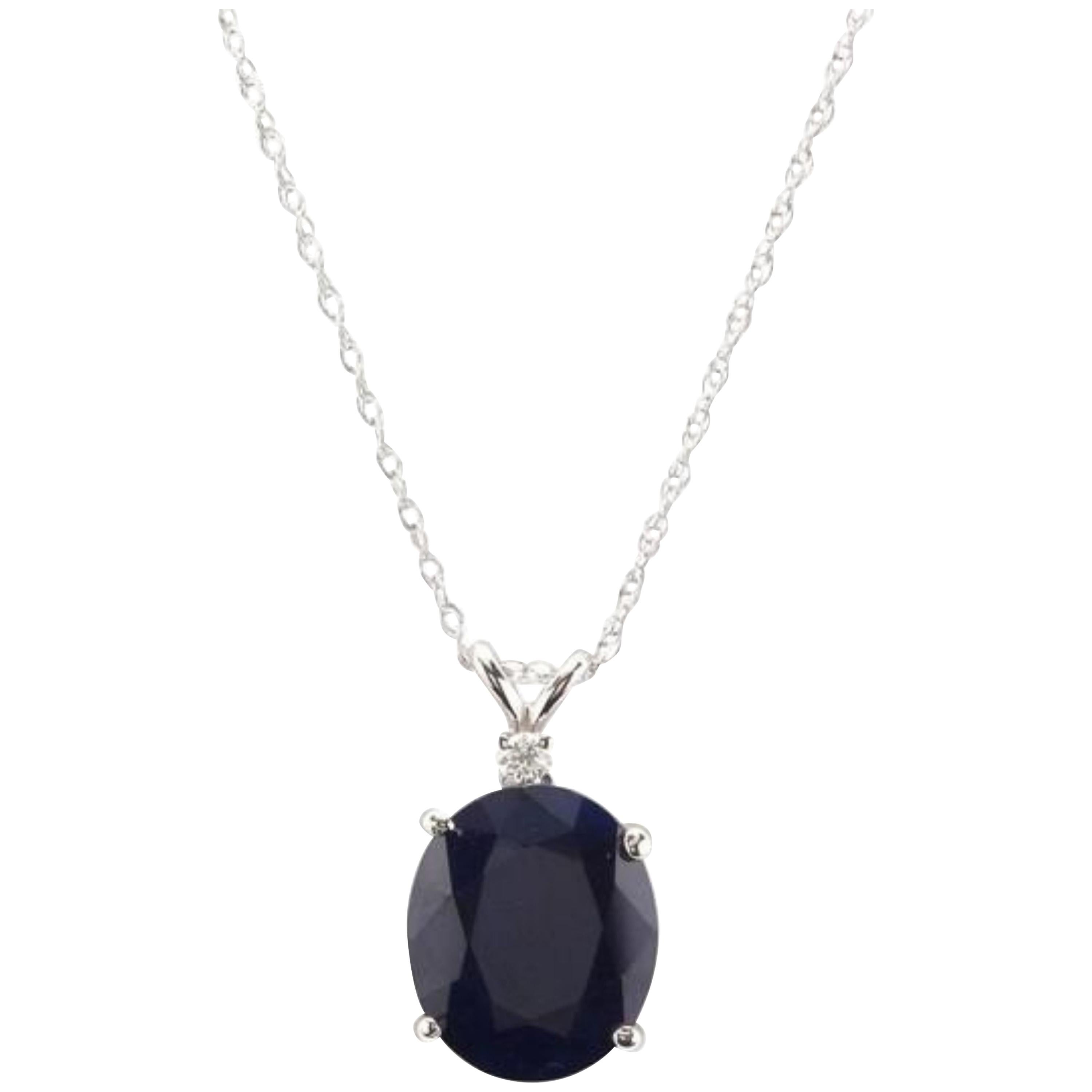 8.55 Carat Natural Sapphire and Diamond 14 Karat Solid White Gold Necklace For Sale