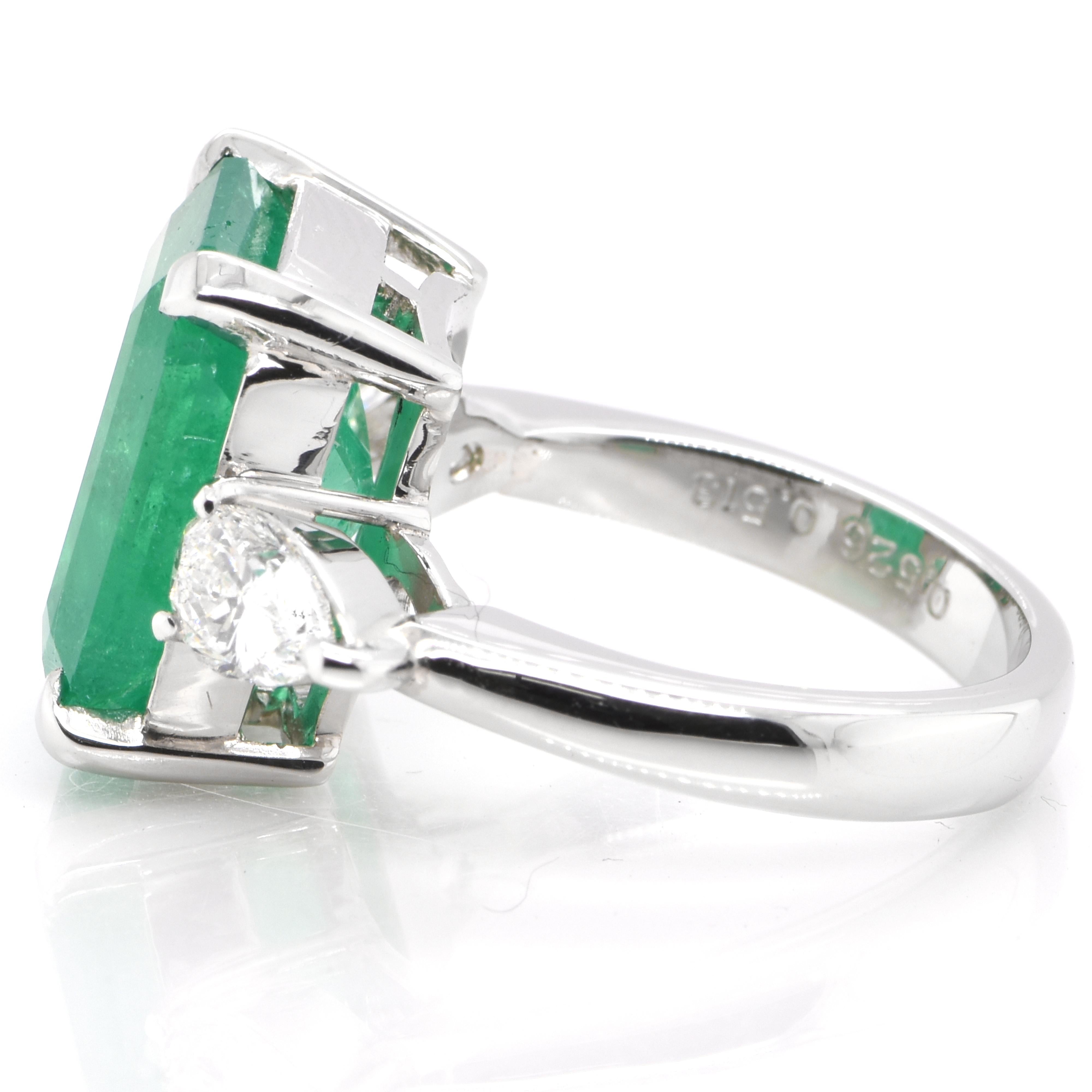 Emerald Cut 8.56 Carat Colombian Emerald and Diamond Cocktail Ring Set in Platinum For Sale