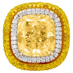 8.56 Carat Cushion Diamond Ring Fancy Yellow 18K Gold Crown-Worthy Fancy Rarity