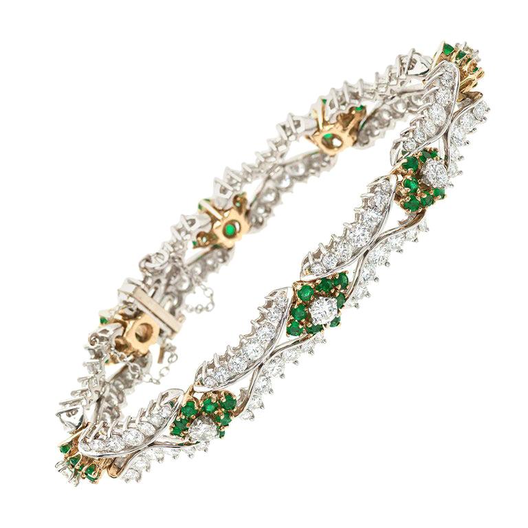 8.56 Carat Emerald Diamond Gold Bracelet For Sale