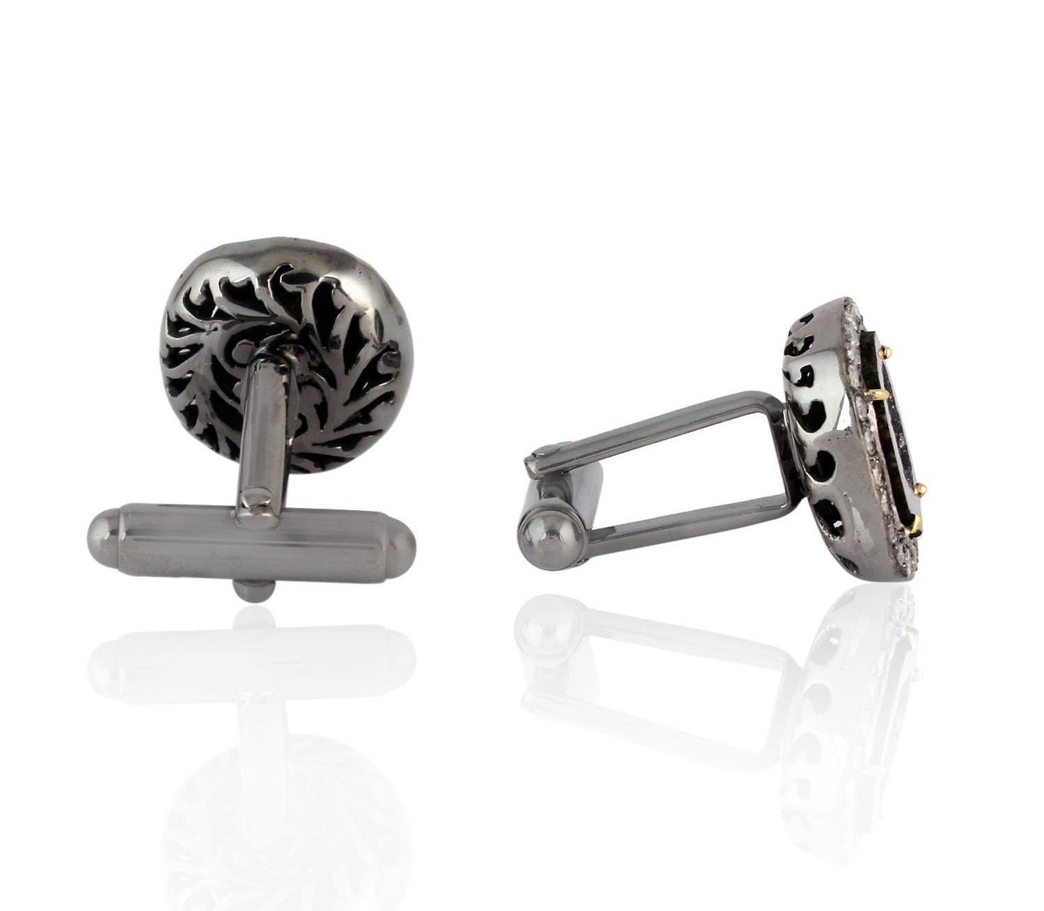 Cast from 18-karat gold and sterling silver, these cuff links are hand set with 8.56 carats geode and .89 carats of pave diamonds in blackened finish.

FOLLOW  MEGHNA JEWELS storefront to view the latest collection & exclusive pieces.  Meghna Jewels