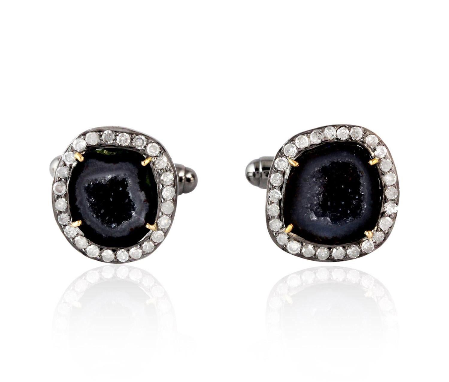 Modern 8.56 Carat Geode Diamond Cufflinks For Sale