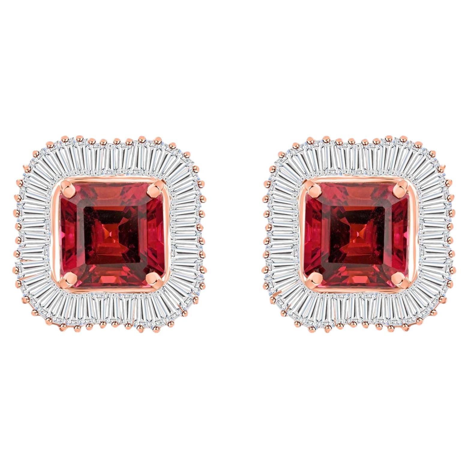 8.56 Carat Pink Tourmaline 2.24 Carat SI/H Diamond Earrings 18 Karat Rose Gold For Sale