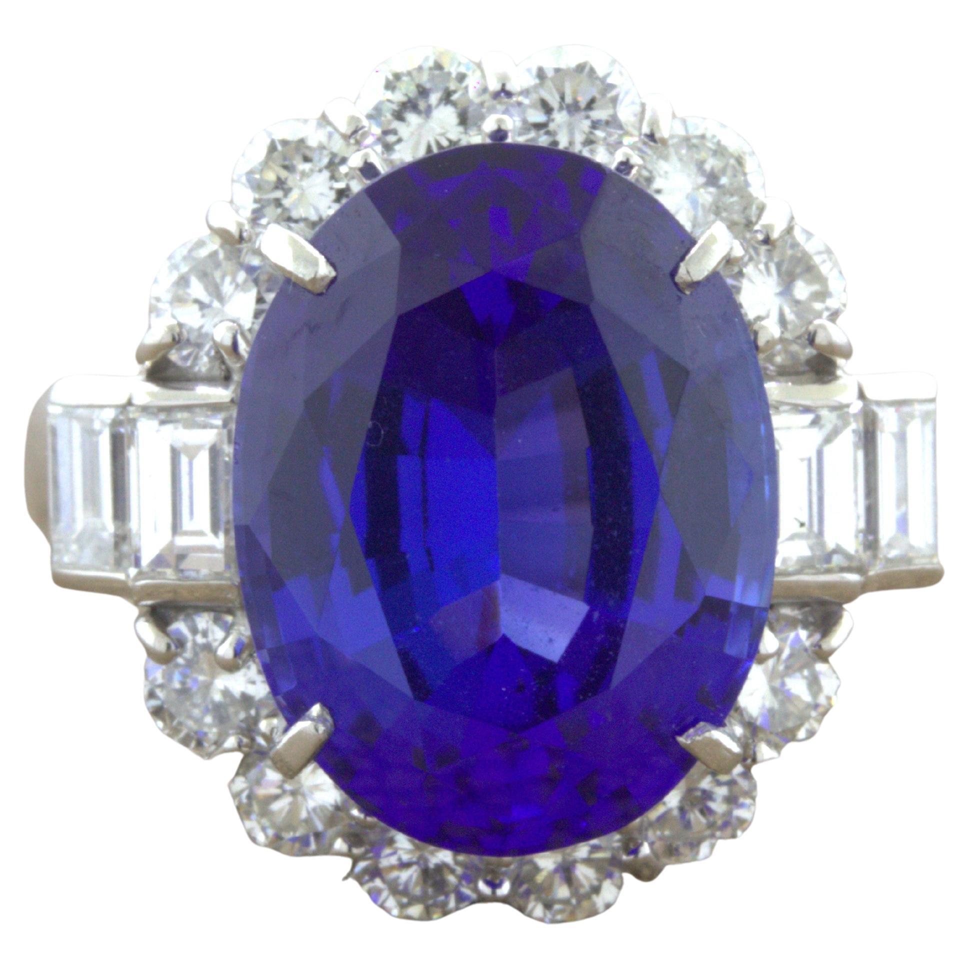 Bague en platine avec tanzanite de 8,56 carats et diamant