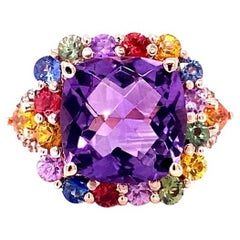 8.57 Carat Cushion Cut Amethyst Sapphire Diamond Rose Gold Cocktail Ring