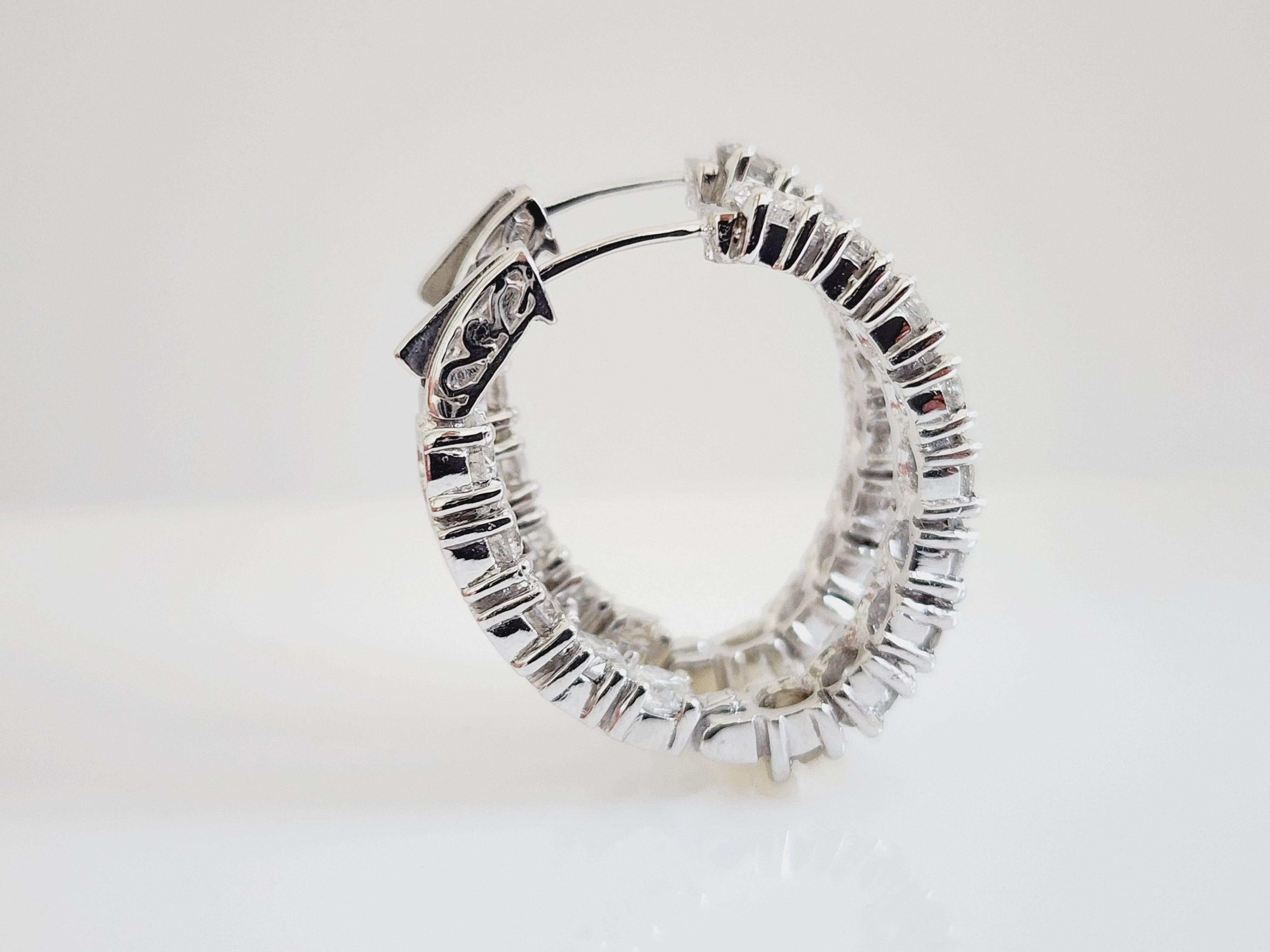 8.57 Carat Diamond Oval Hoops Earrings 14 Karat White Gold For Sale 3