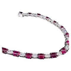 8.57 Carat GIA Certified Burma No Heat Ruby Cabochon and White Diamond Bracelet