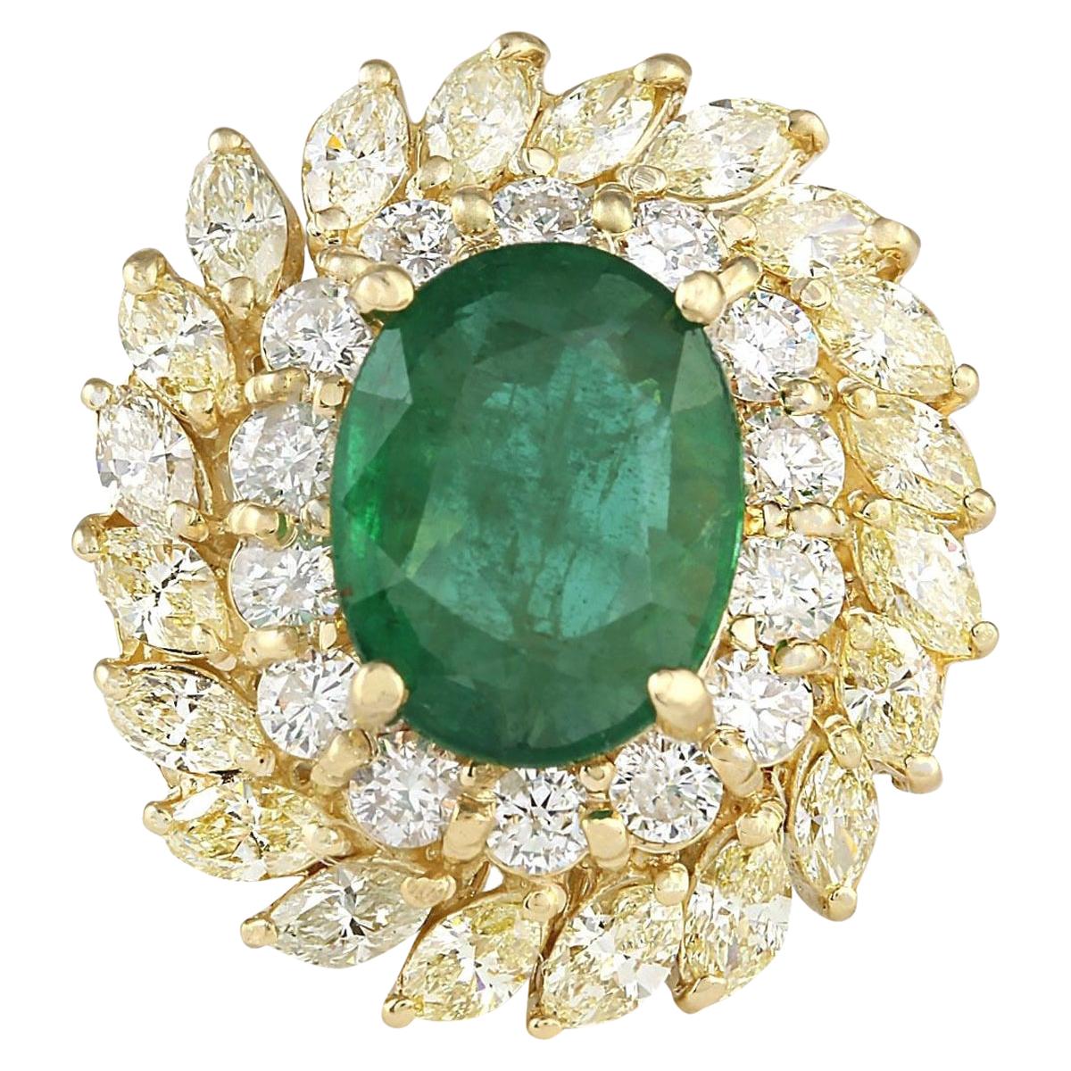 Natural Emerald 14 Karat Yellow Gold Diamond Ring For Sale