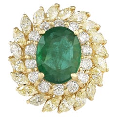 Natural Emerald 14 Karat Yellow Gold Diamond Ring