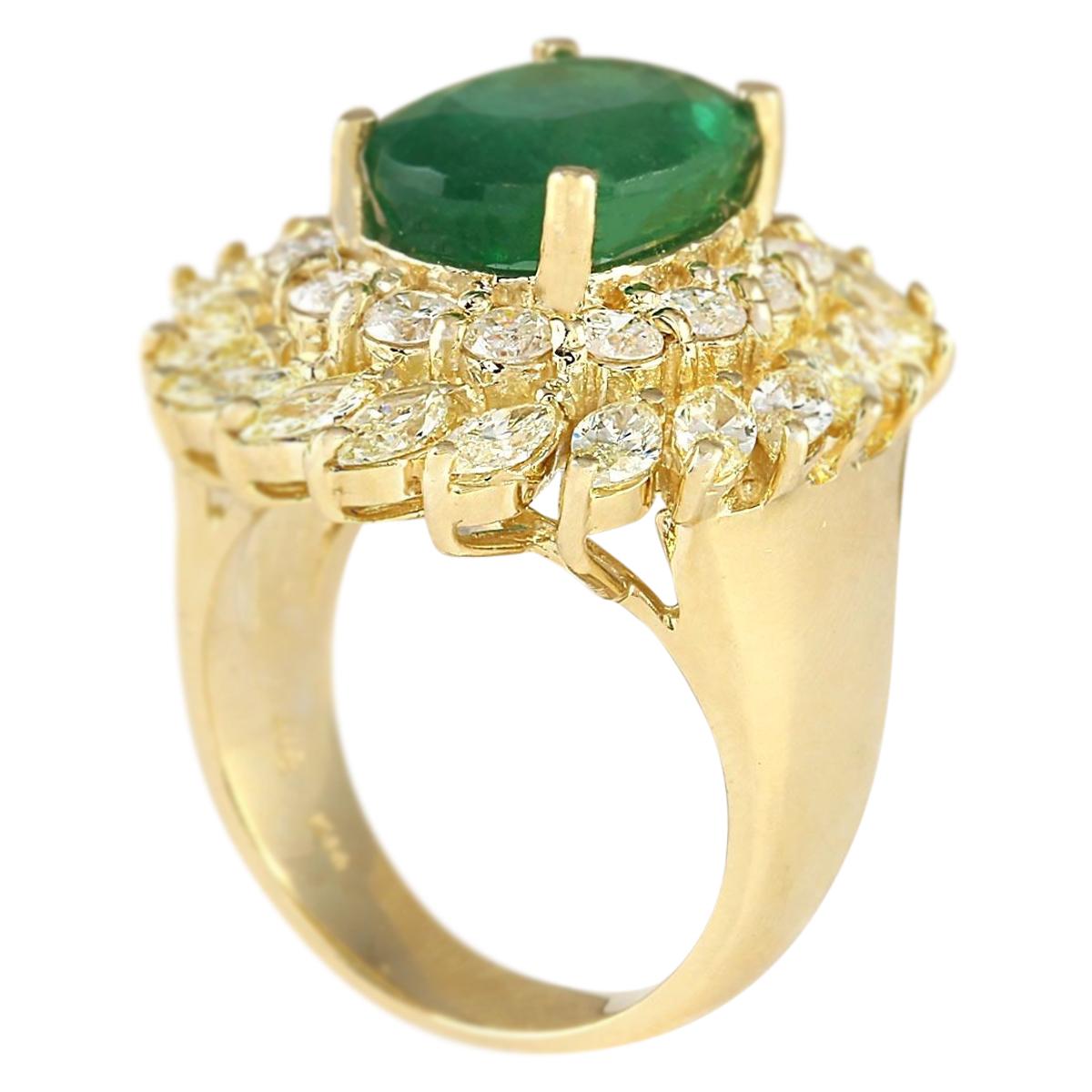 Oval Cut Natural Emerald 14 Karat Yellow Gold Diamond Ring For Sale