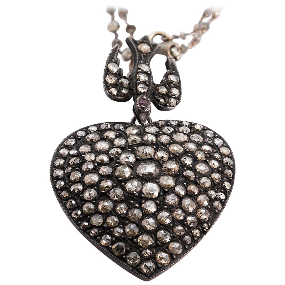 8.57 Carat Rose Cut Brown Diamond Heart Pendant For Sale
