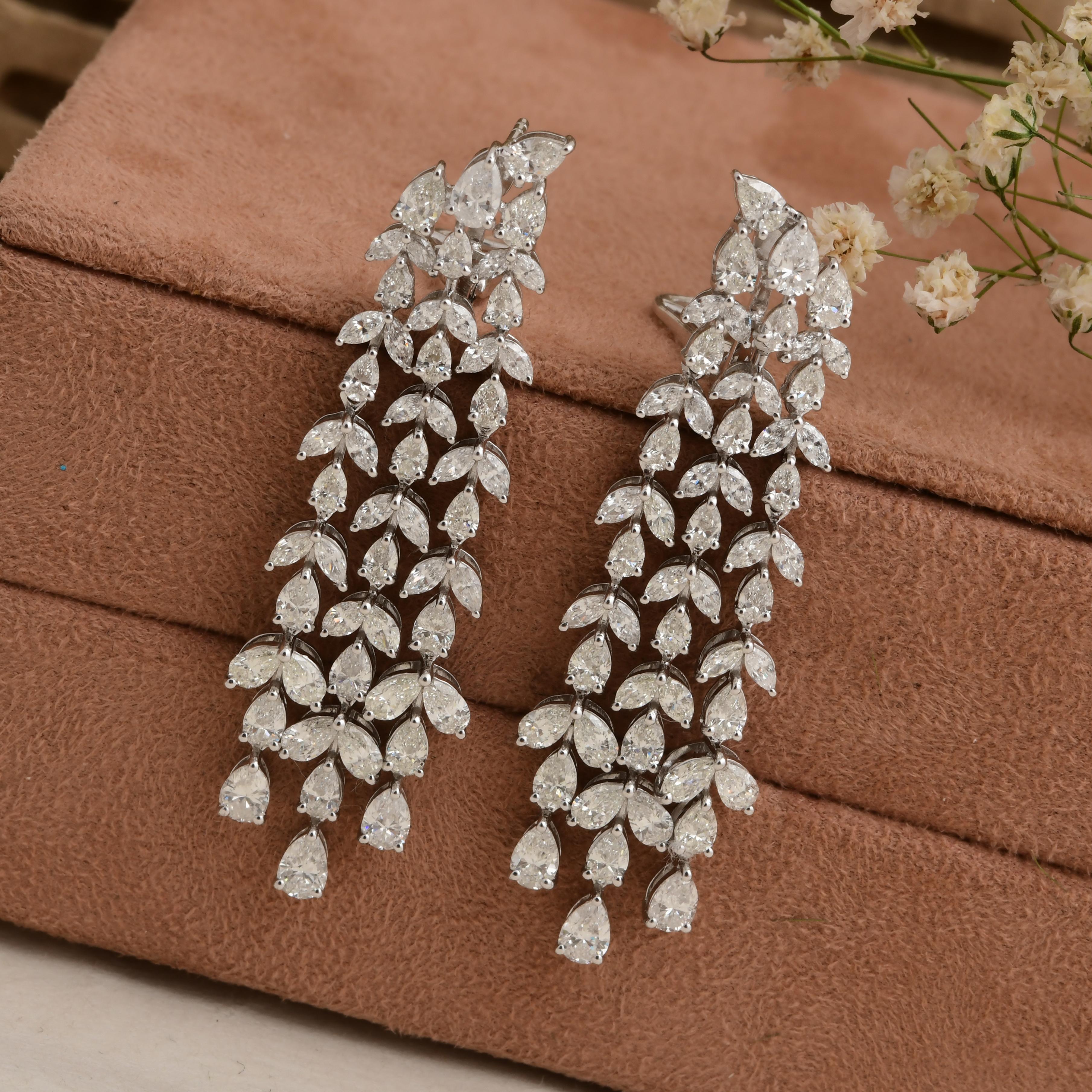 Modern 8.57 Carat SI/H Marquise Pear Diamond Chandelier Earrings 18 Karat White Gold For Sale