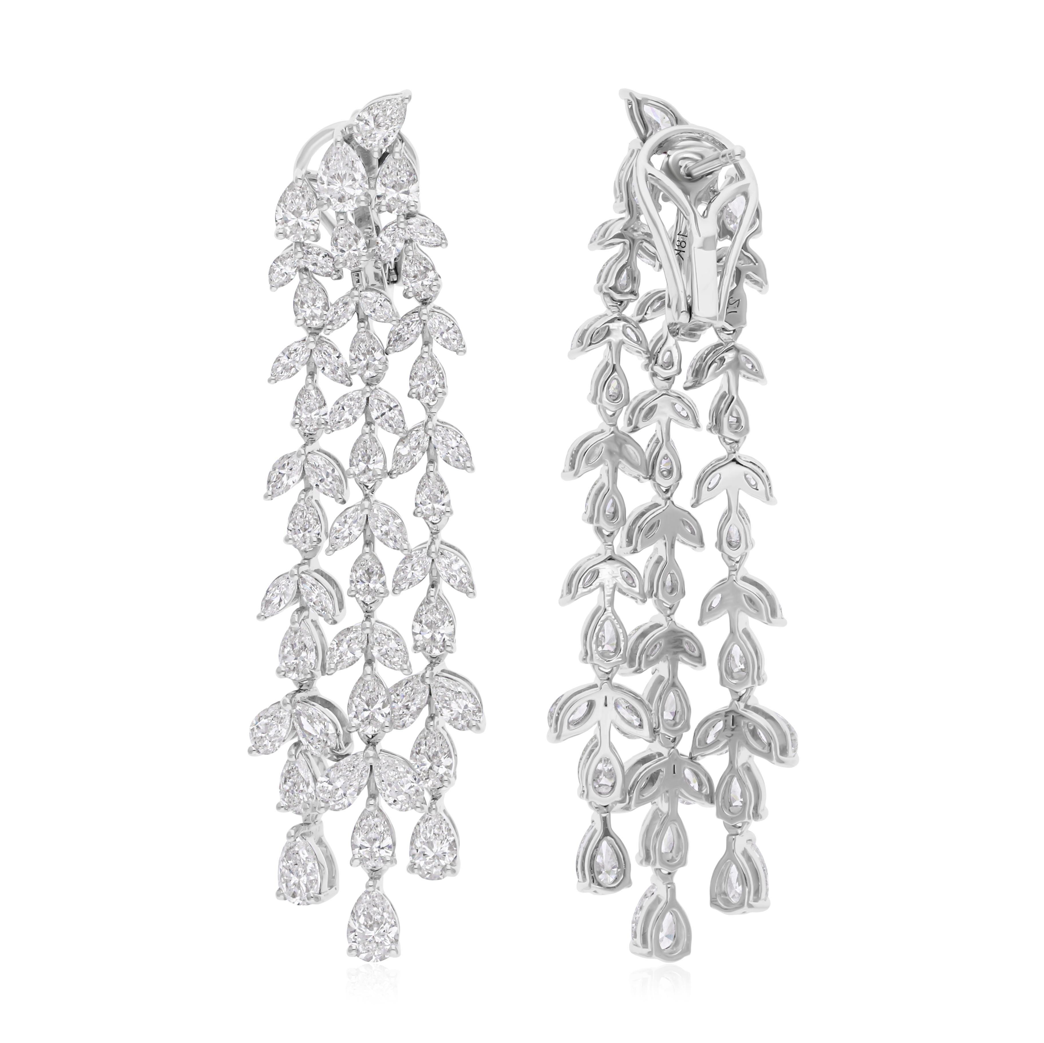 Pear Cut 8.57 Carat SI/H Marquise Pear Diamond Chandelier Earrings 18 Karat White Gold For Sale