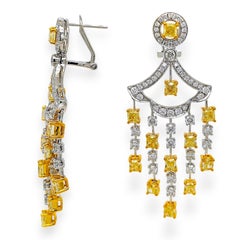 8.57 Carat Yellow and White Diamond White and Yellow Gold Earrings