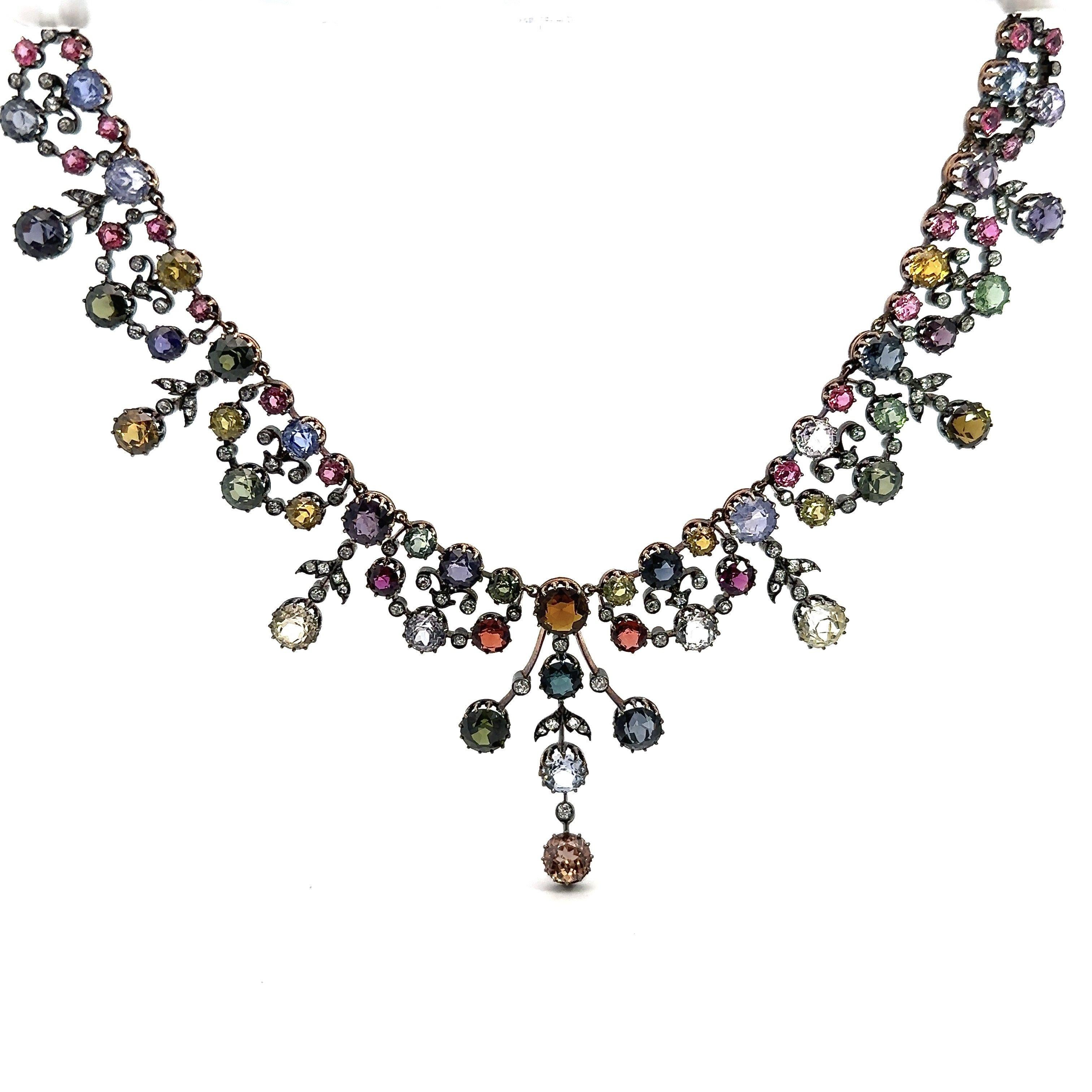 85.70CT Natural Untreated Gemstone and Diamond Antique Victorian Necklace 5