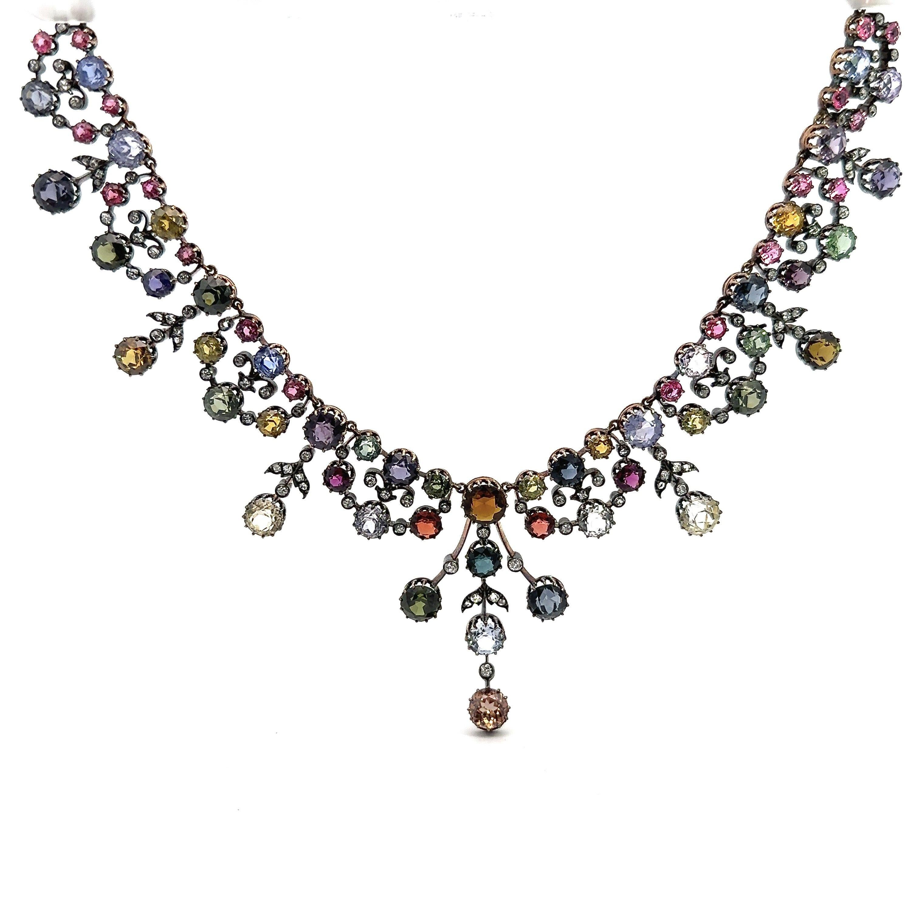 85.70CT Natural Untreated Gemstone and Diamond Antique Victorian Necklace 6