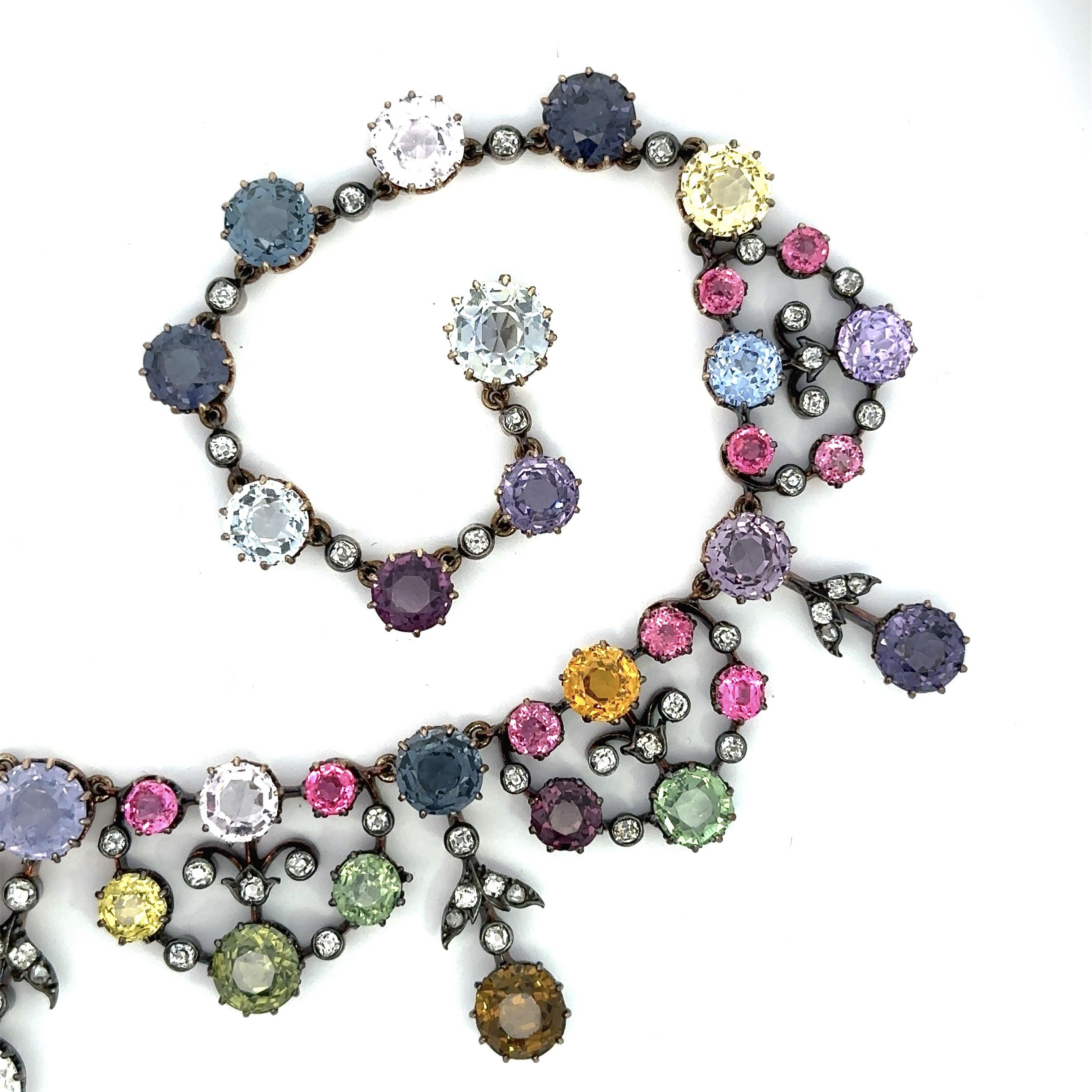 85.70CT Natural Untreated Gemstone and Diamond Antique Victorian Necklace 9